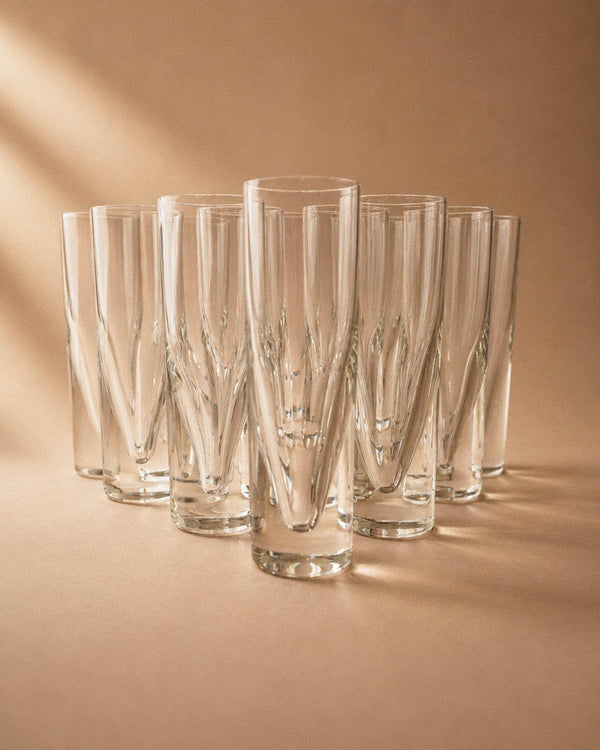 Vintage 1960s Drinking Glass Set of 12, Clear Murano Art Glass Design by Carlo Moretti Model Bullet, Italian Tableware, Elegant Gift Idea_Bottega Jacobs