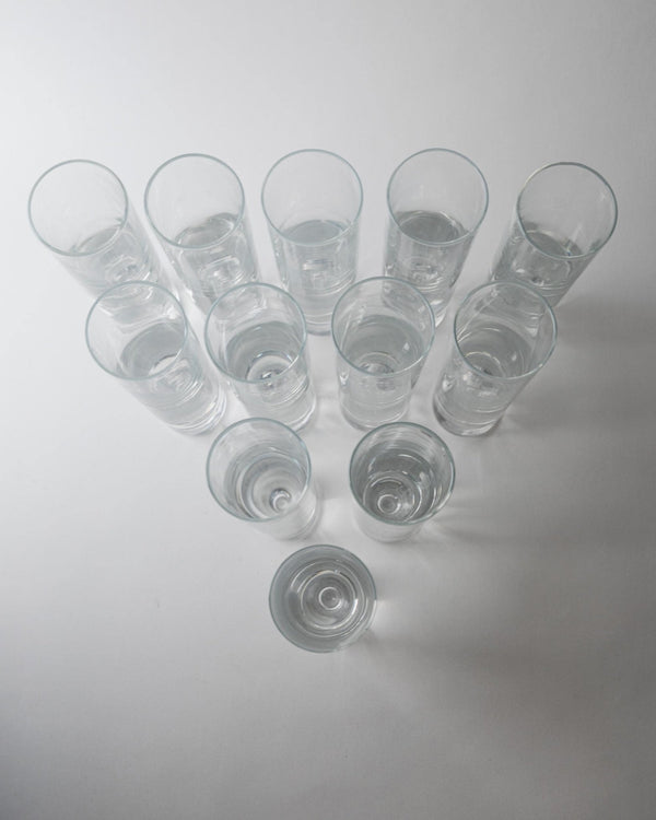 Vintage 1960s Drinking Glass Set of 12, Clear Murano Art Glass Design by Carlo Moretti Model Bullet, Italian Tableware, Elegant Gift Idea_Bottega Jacobs