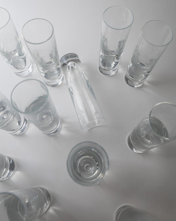 Vintage 1960s Drinking Glass Set of 12, Clear Murano Art Glass Design by Carlo Moretti Model Bullet, Italian Tableware, Elegant Gift Idea_Bottega Jacobs