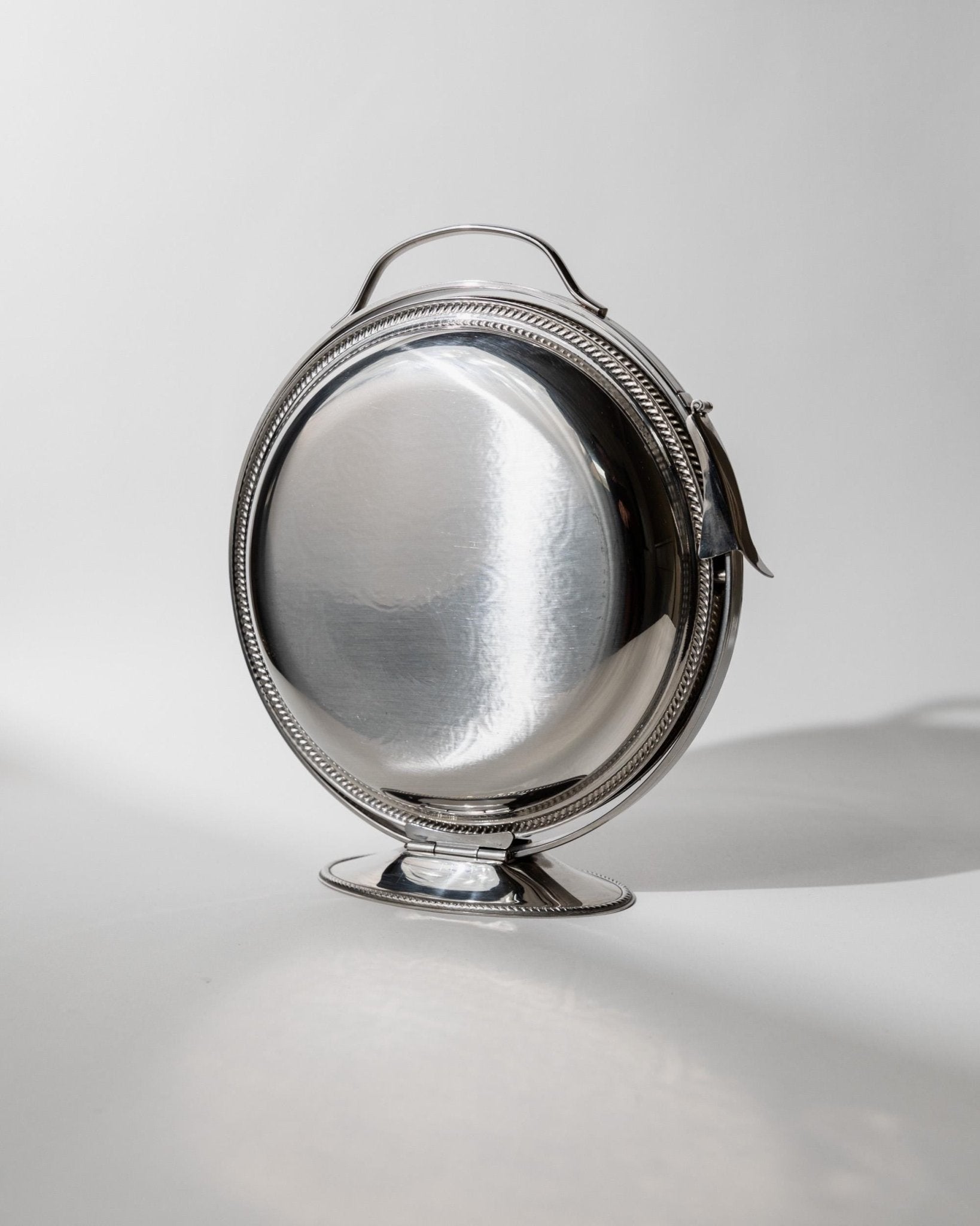 Vintage 1960s Folding Serving Tray Etagere, Three Engraved Stainless Steel Plates, Design by Carlo Alessi Mercury Series 898, Gift Idea_Bottega Jacobs