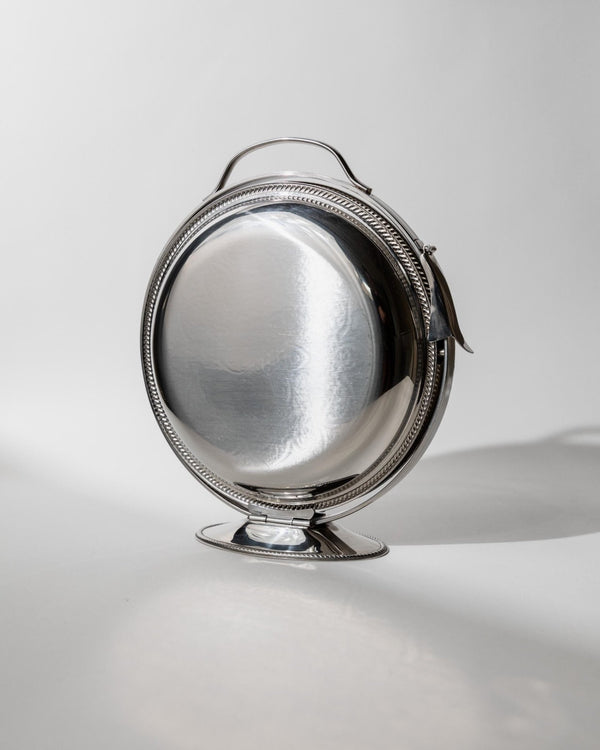 Vintage 1960s Folding Serving Tray Etagere, Three Engraved Stainless Steel Plates, Design by Carlo Alessi Mercury Series 898, Gift Idea_Bottega Jacobs