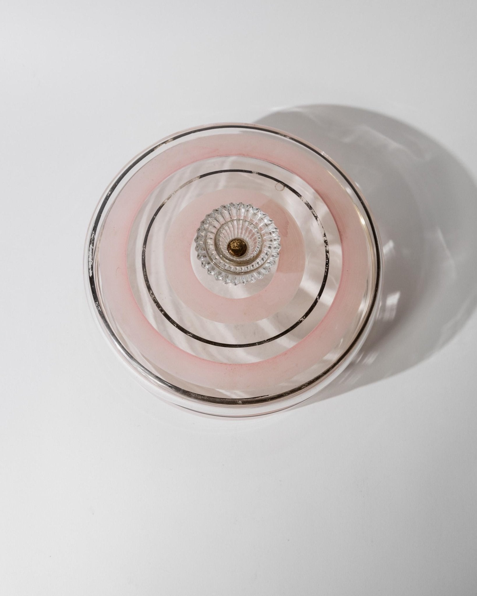 Vintage 1960s Glass Bonboniere, Lidded Candy Glass Jar with Pink and Black Stripes, Ornate Glass Finial, Italian Art Glass, Gift Idea_Bottega Jacobs