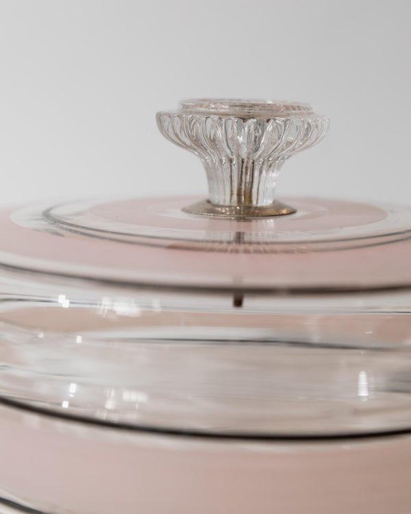 Vintage 1960s Glass Bonboniere, Lidded Candy Glass Jar with Pink and Black Stripes, Ornate Glass Finial, Italian Art Glass, Gift Idea_Bottega Jacobs