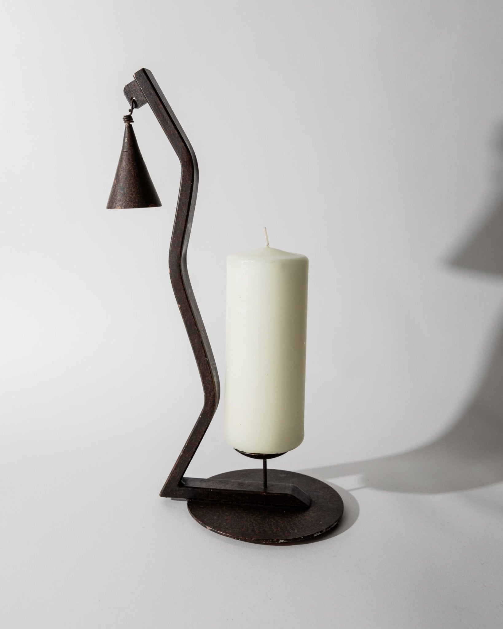 Vintage 1960s Hand forged Iron Candleholder, Zig Zag Design with Removable Candle Snuffer, Sculptural Metal Decor, Table Accent, Gift Idea_Bottega Jacobs