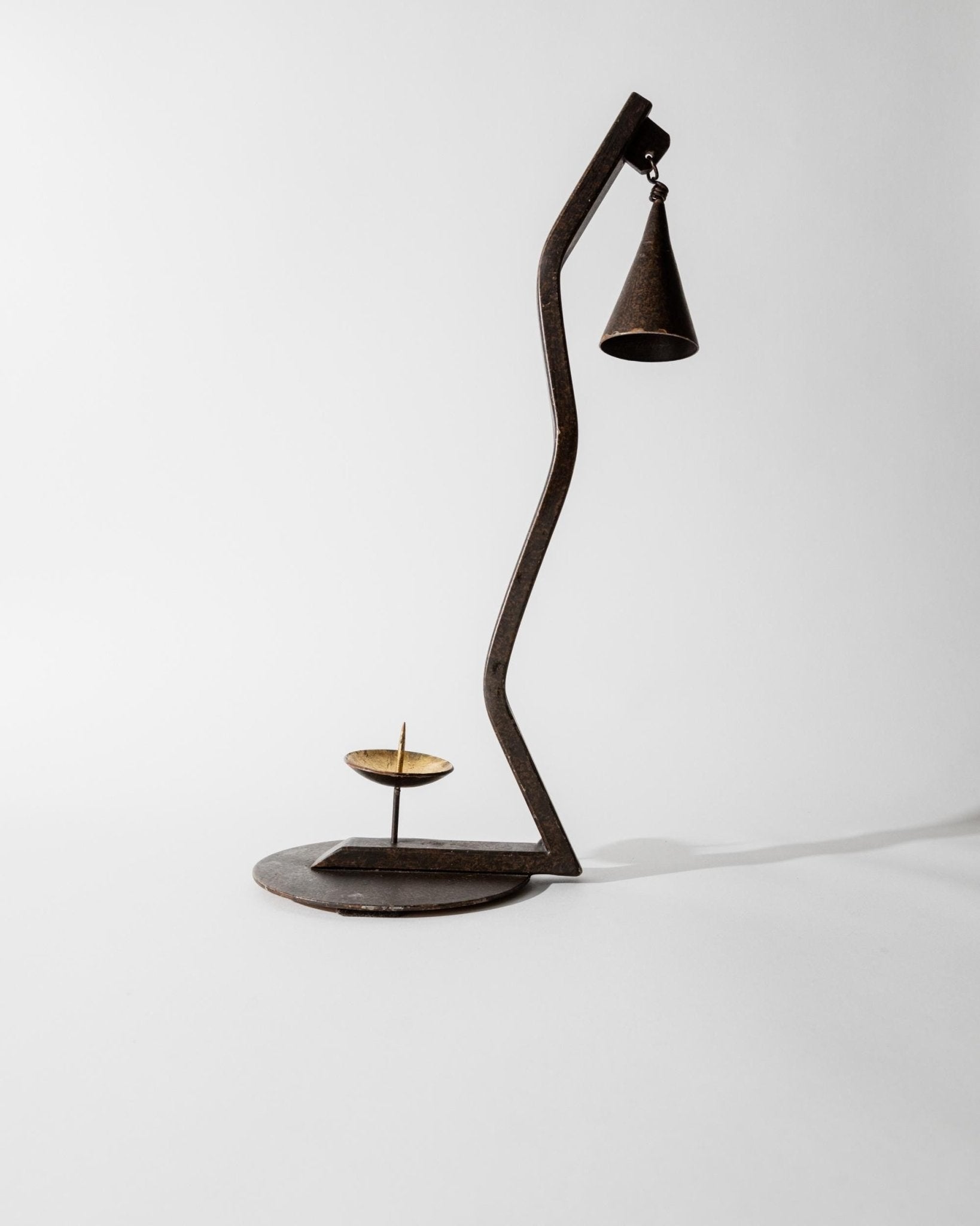 Vintage 1960s Hand forged Iron Candleholder, Zig Zag Design with Removable Candle Snuffer, Sculptural Metal Decor, Table Accent, Gift Idea_Bottega Jacobs