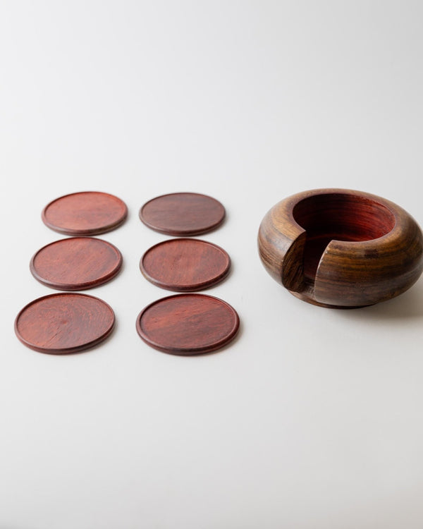 Vintage 1960s Italian Wooden Coaster Set, Dark Wood Drink Coasters, Classic Mid Century Tableware, Rustic Barware, Table Accent, Gift Idea_Bottega Jacobs