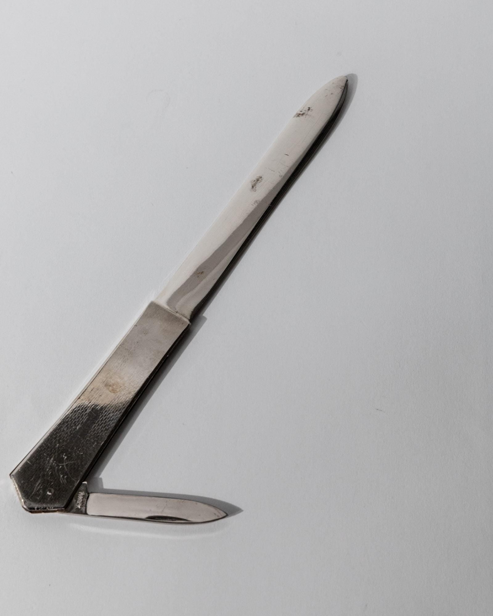 Vintage 1960s Metal Letter Opener, With Folding Mini Knife, Elegant Office Accessory, Classic Desk Design, Retro Gift Idea_Bottega Jacobs