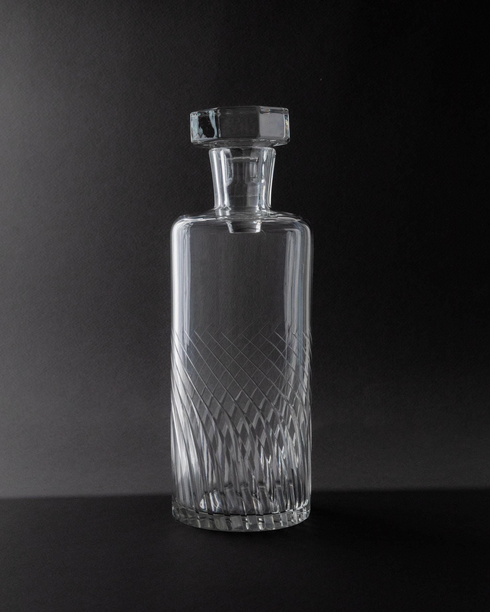 Vintage 1960s Murano Glass Decanter, Clear Glass with Octagonal Stopper, Engraved Texture, Italian Design, Bar Accessory, Timeless Gift Idea_Bottega Jacobs