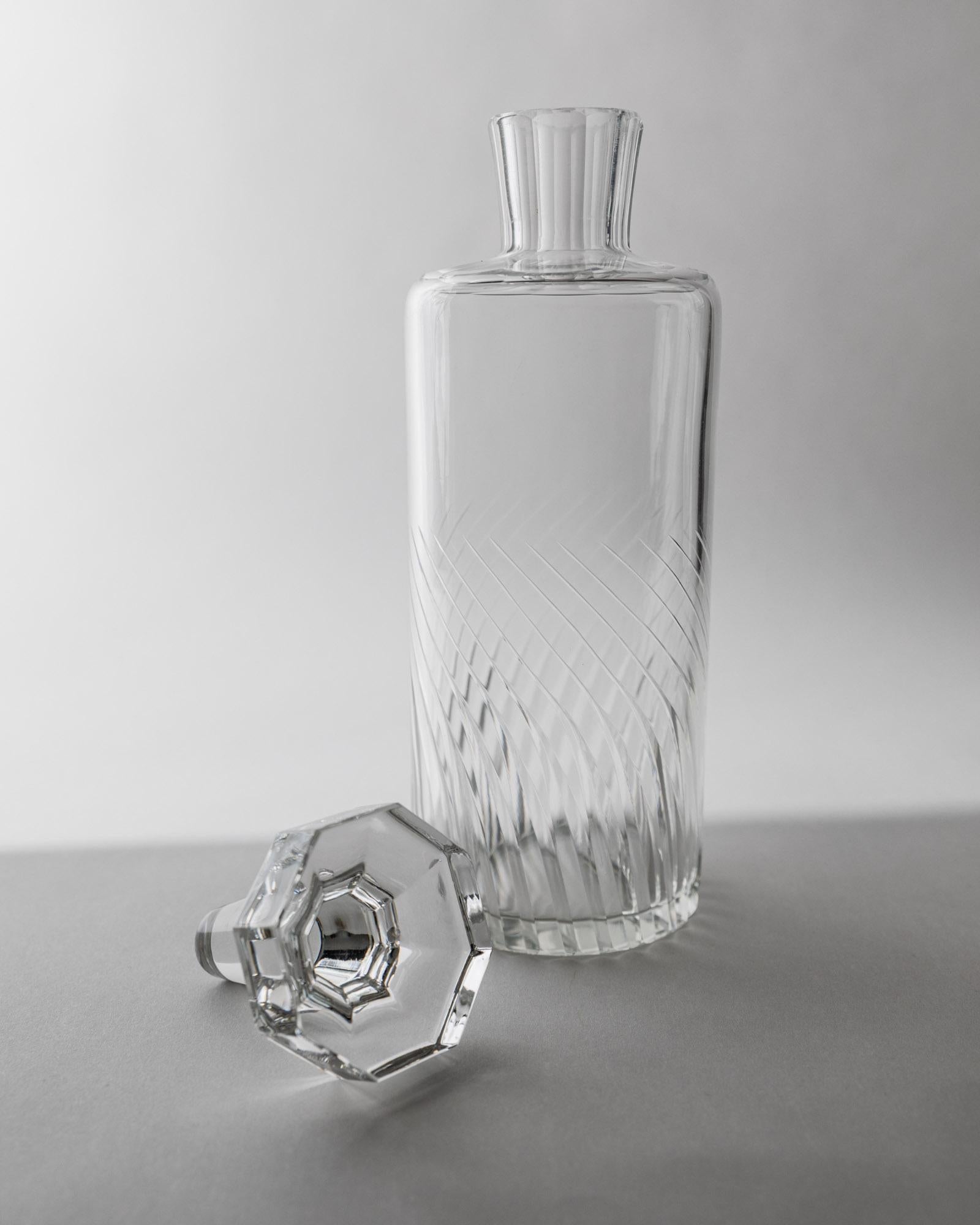 Vintage 1960s Murano Glass Decanter, Clear Glass with Octagonal Stopper, Engraved Texture, Italian Design, Bar Accessory, Timeless Gift Idea_Bottega Jacobs