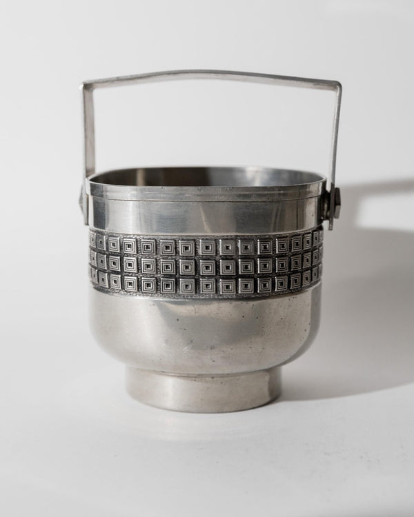 Vintage 1960s Pewter Cocktail Set, Shaker with Strainer Lid and Ice Bucket with Scoop, Art Deco Pattern Design, Elegant Barware, Gift Idea_Bottega Jacobs