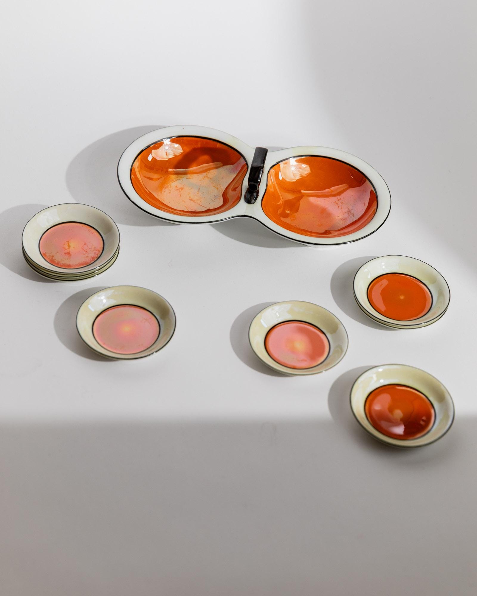 Vintage 1960s Porcelain Bowl Set, Gebrüder Schoenau Hüttensteinbach Germany, Orange Cream Design for Sauces, Snacks or Desserts, Gift Idea_Bottega Jacobs