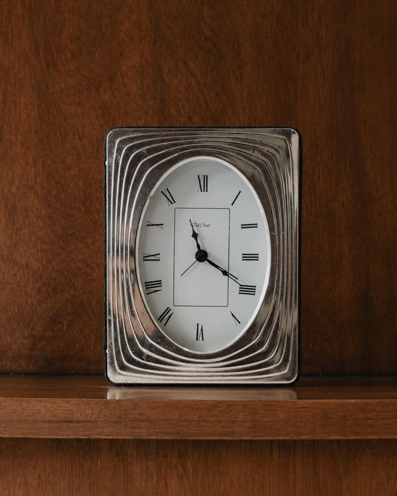 Vintage 1960s Silver Plated Desk Clock by Del Conte Italy, Rectangular Case with Oval Clock Face, Mid Century Design, Elegant Gift Idea