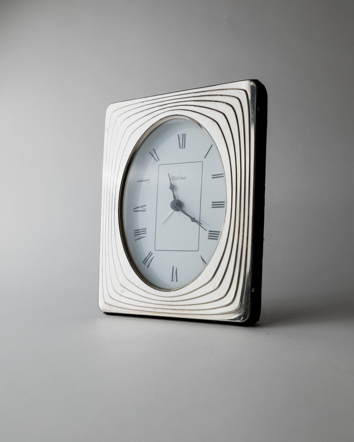 Vintage 1960s Silver Plated Desk Clock by Del Conte Italy, Rectangular Case with Oval Clock Face, Mid Century Design, Elegant Gift Idea_Bottega Jacobs