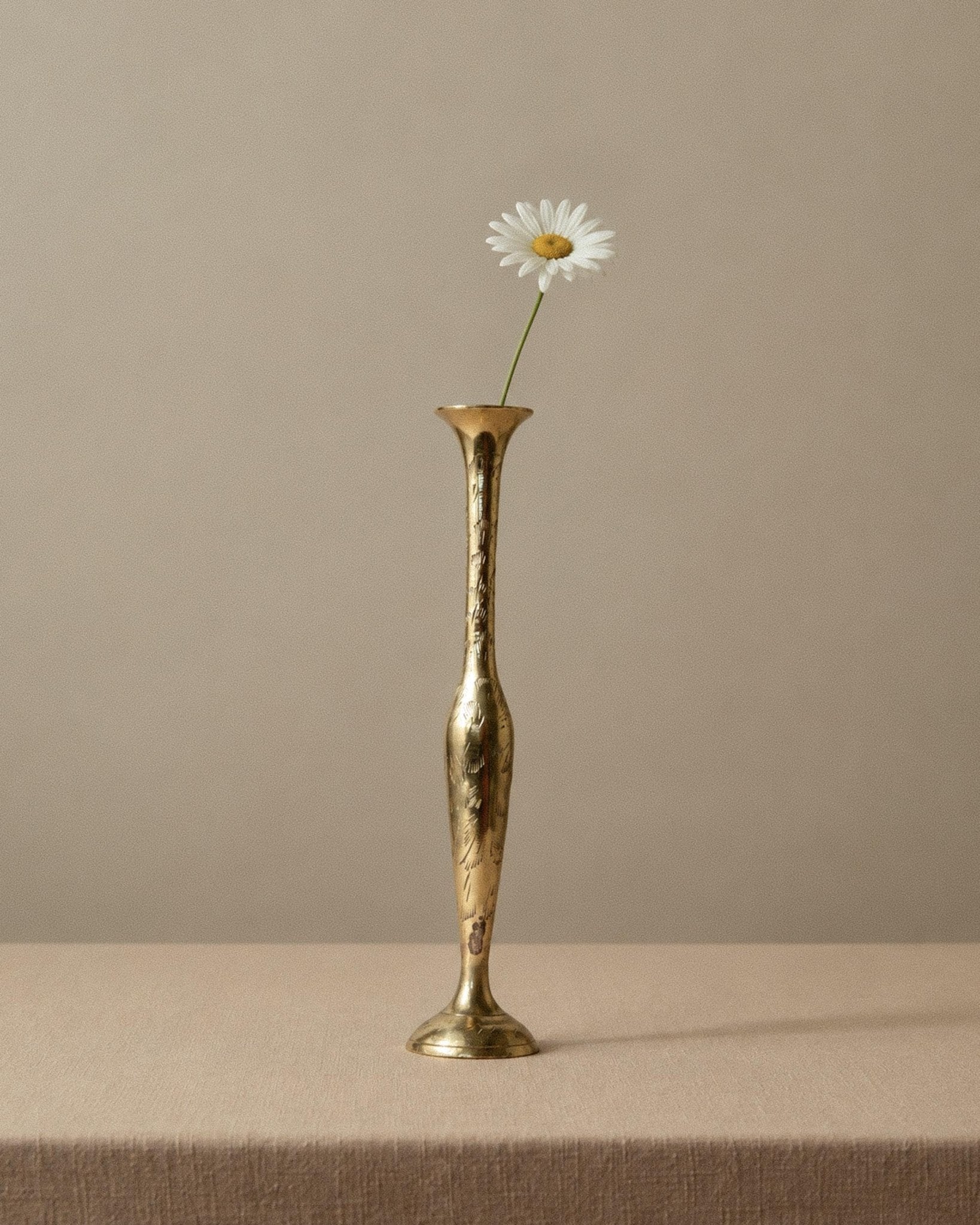 Vintage 1960s Small Brass Vase, Engraved Ethnic Pattern Design, Decorative Single Flower Vase, Boho Home Decor, Timeless Gift Idea_Bottega Jacobs