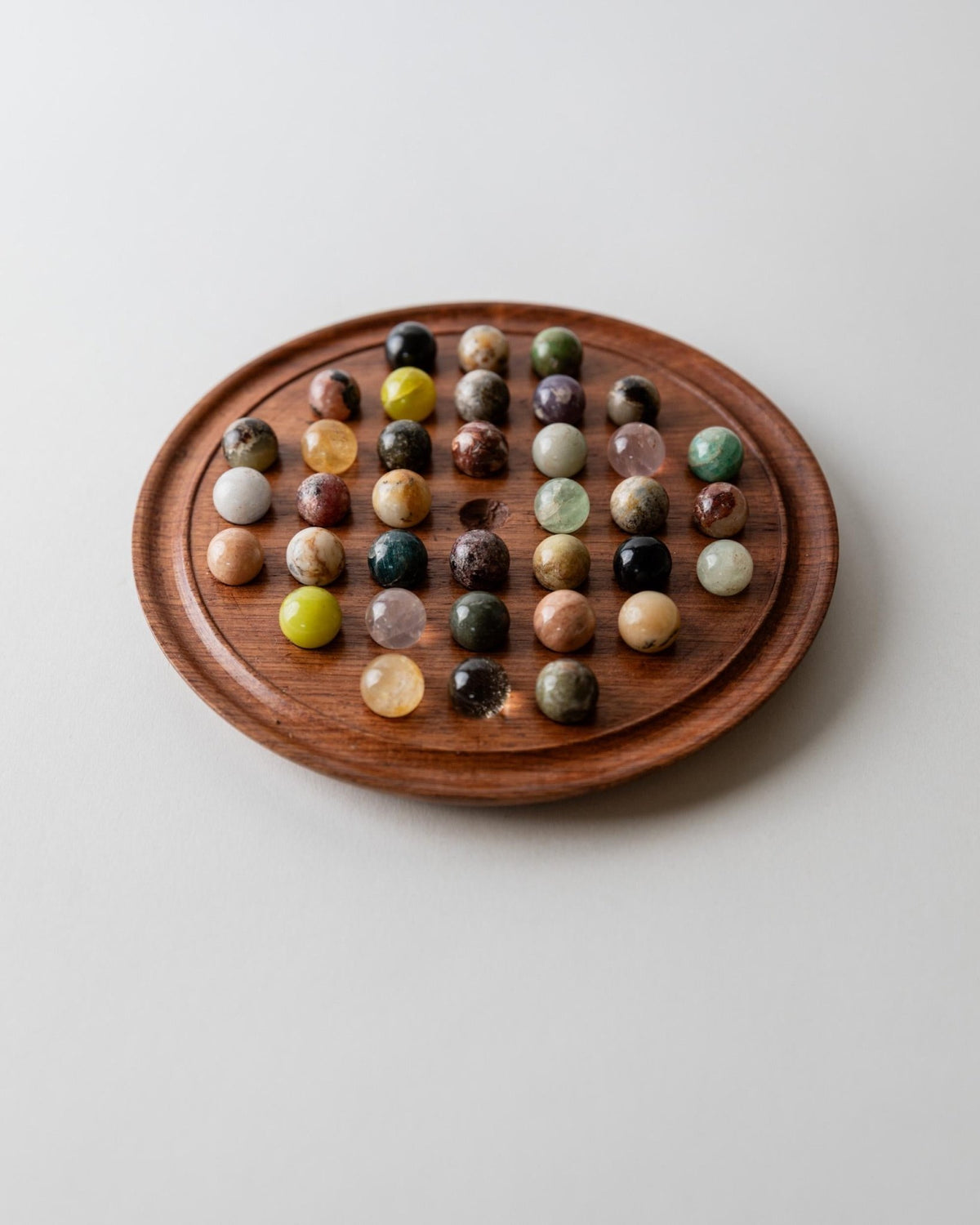Vintage 1960s Solitaire Board Game, Wooden Game Board with Stone Marbles, Classic Strategy Game, Mid Century Table Game, Timeless Gift Idea_Bottega Jacobs