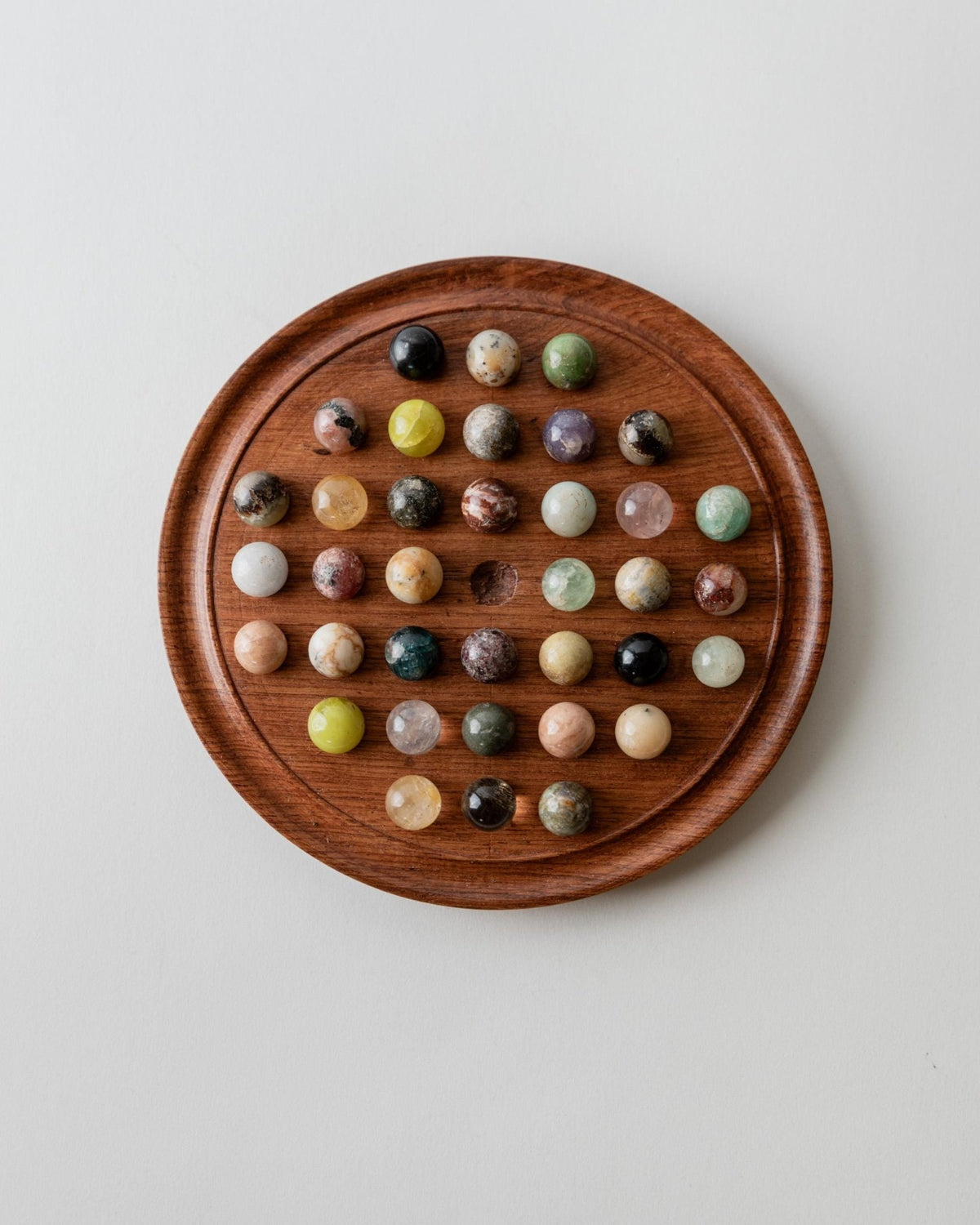 Vintage 1960s Solitaire Board Game, Wooden Game Board with Stone Marbles, Classic Strategy Game, Mid Century Table Game, Timeless Gift Idea_Bottega Jacobs
