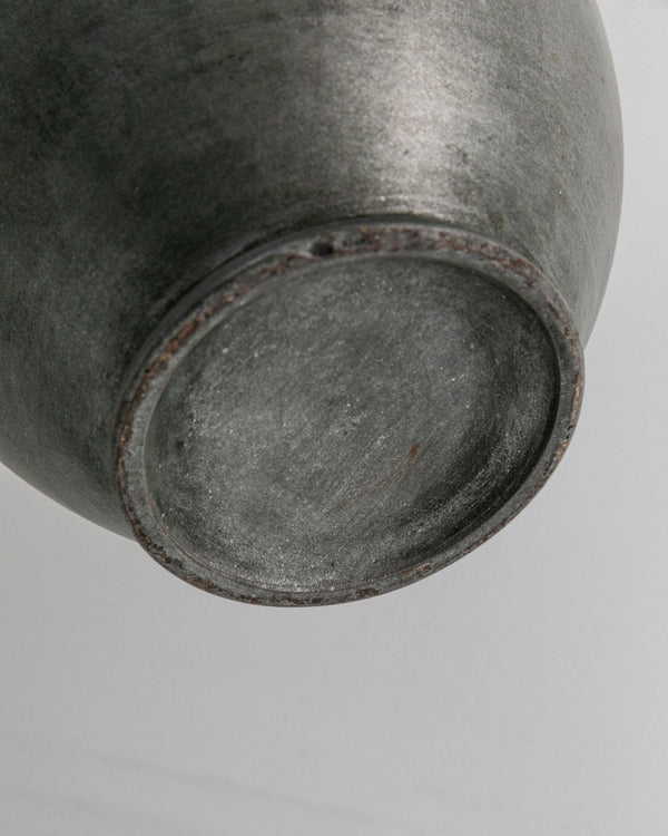 Vintage 1960s Studio Ceramic Vase with Handle, Large Rounded Form with Silver Glaze, Timeless Design, handmade Pottery, Elegant Gift Idea_Bottega Jacobs