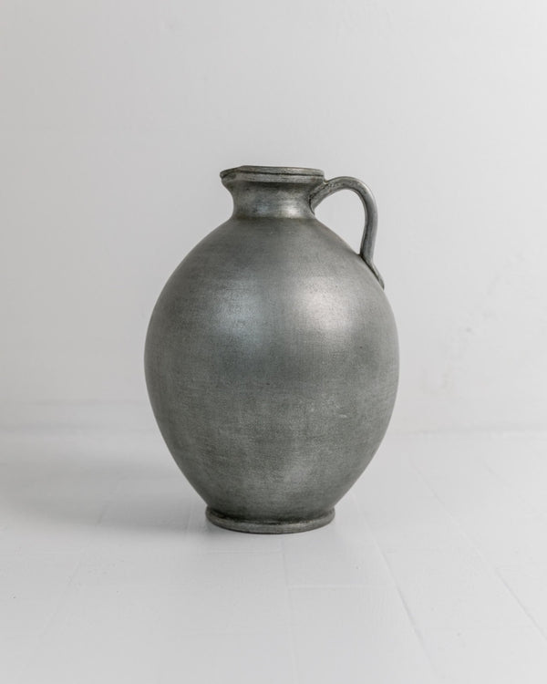 Vintage 1960s Studio Ceramic Vase with Handle, Large Rounded Form with Silver Glaze, Timeless Design, handmade Pottery, Elegant Gift Idea_Bottega Jacobs