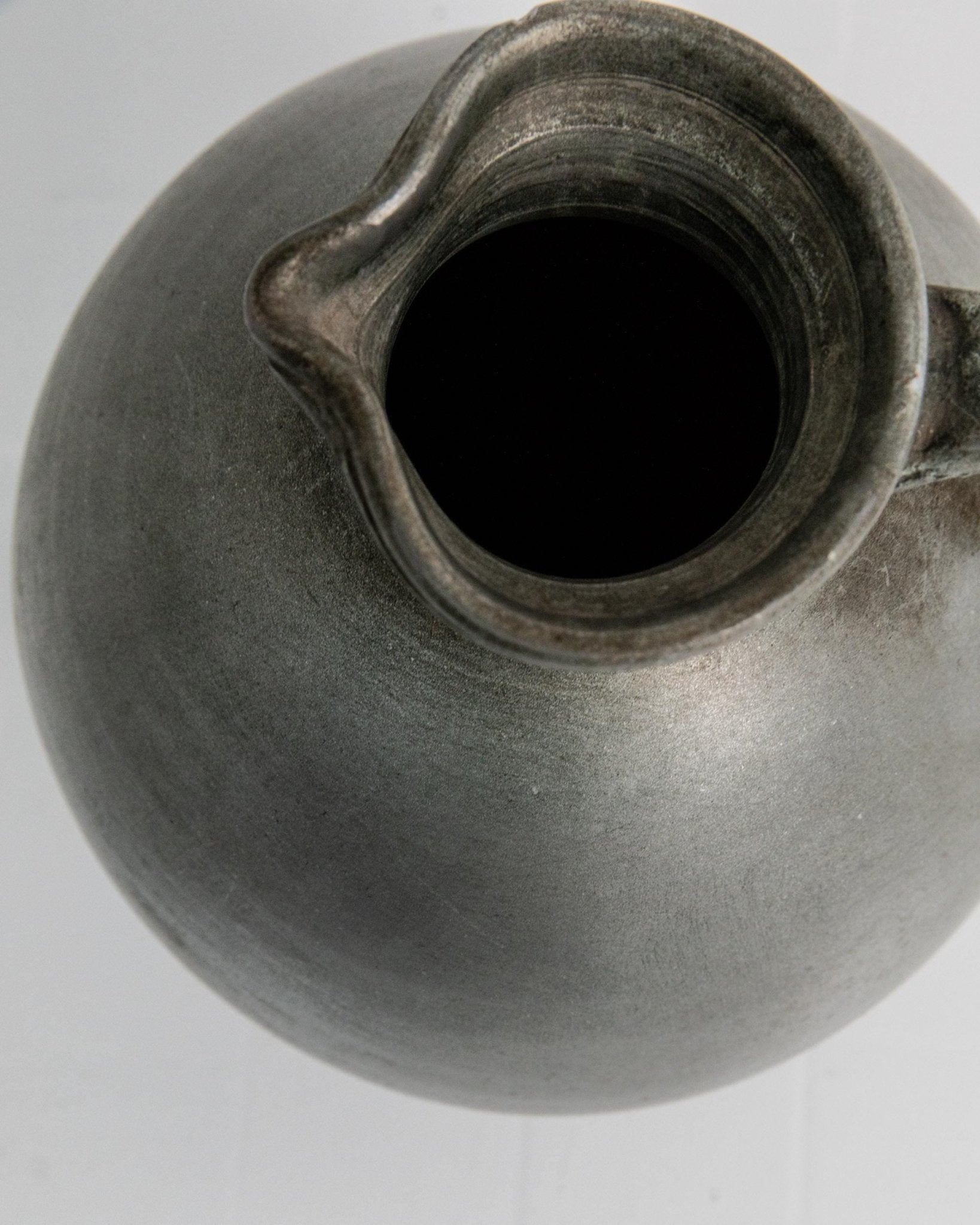 Vintage 1960s Studio Ceramic Vase with Handle, Large Rounded Form with Silver Glaze, Timeless Design, handmade Pottery, Elegant Gift Idea_Bottega Jacobs