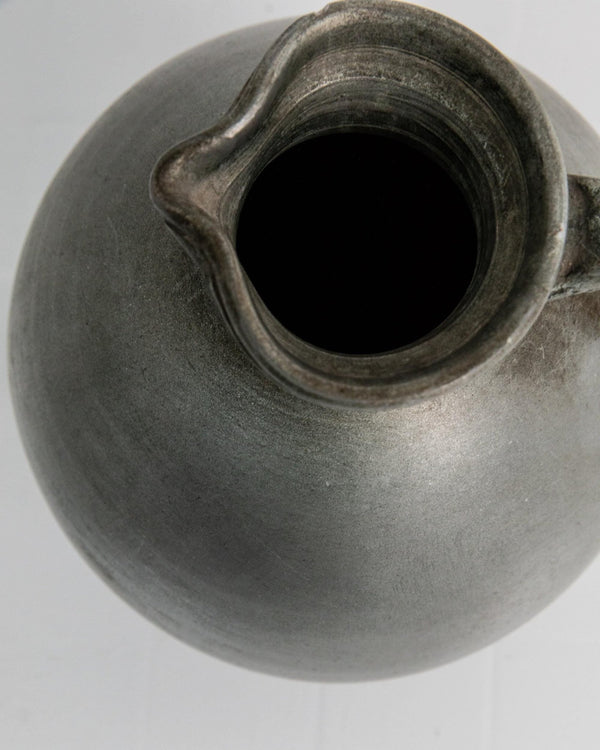 Vintage 1960s Studio Ceramic Vase with Handle, Large Rounded Form with Silver Glaze, Timeless Design, handmade Pottery, Elegant Gift Idea_Bottega Jacobs
