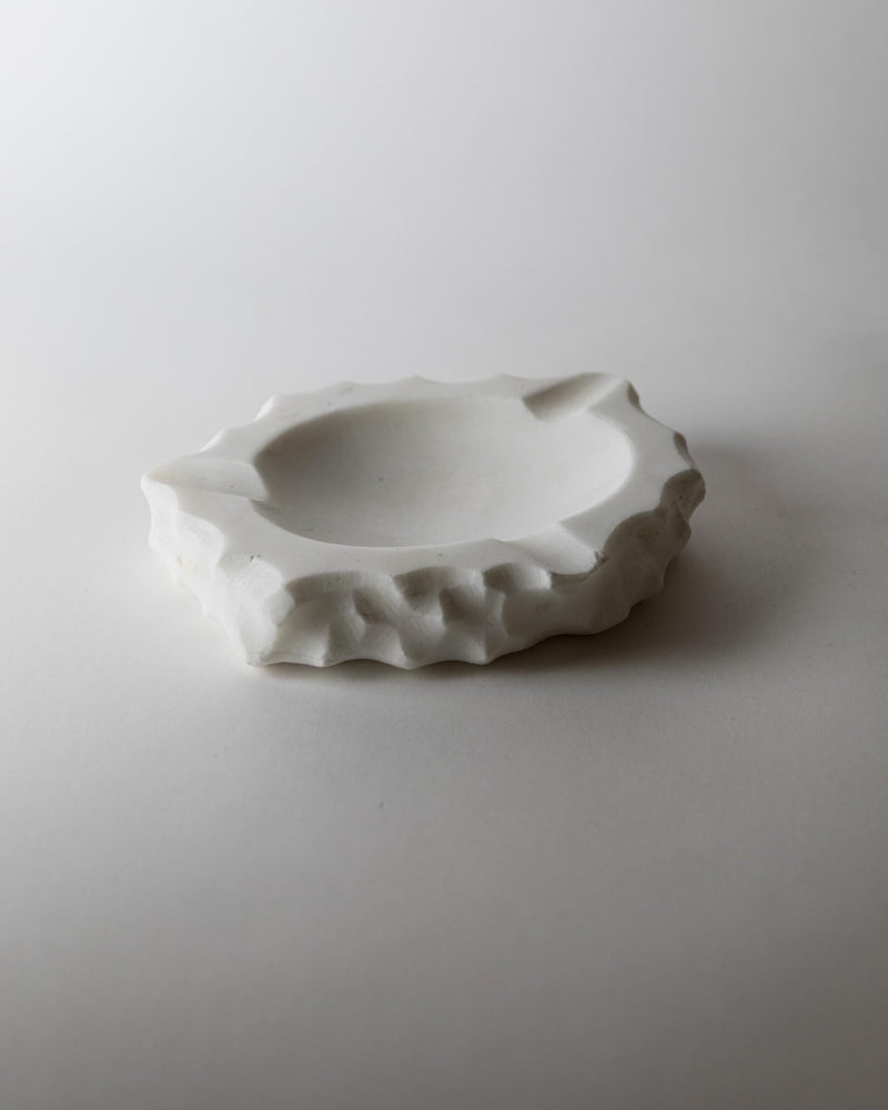 Vintage 1960s white Marble Ashtray, Hand Carved Natural Stone with Brutalist Sculptural Form, Mid Century Design, Table Accent, Gift Idea