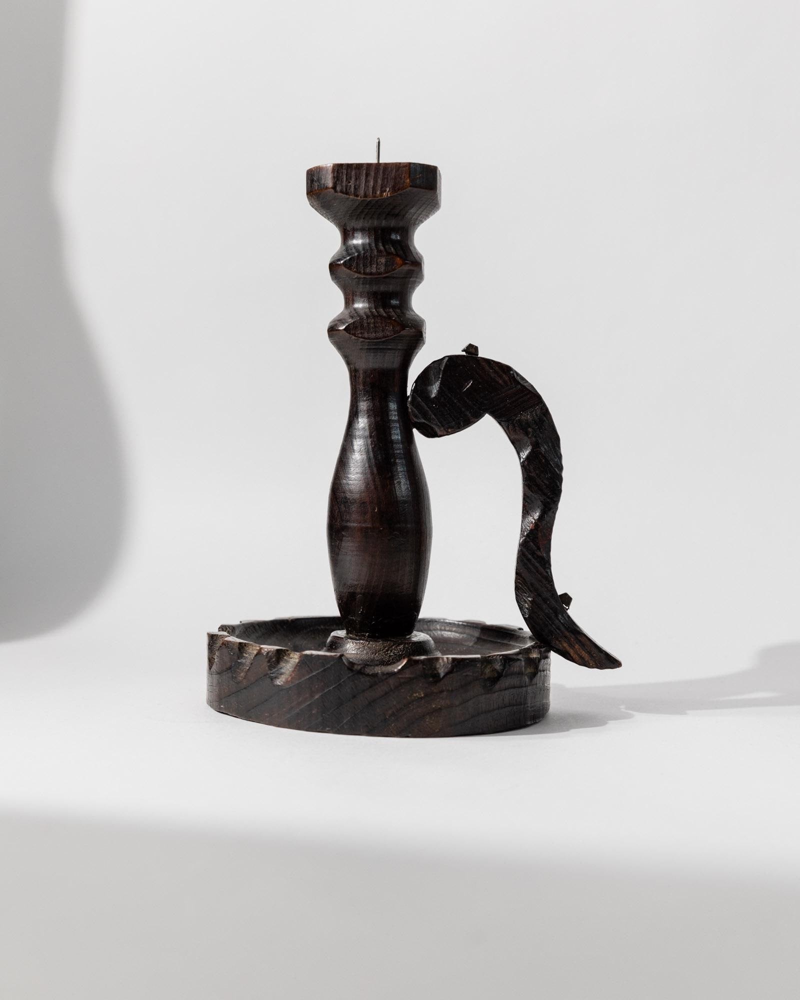 Vintage 1960s Wooden Candleholder, Handcarved Dark Wood, Brutalist Italian Design, Retro Home Decor, Elegant Gift Idea_Bottega Jacobs