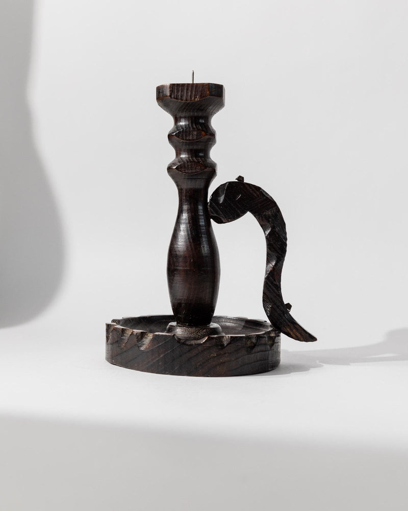 Vintage 1960s Wooden Candleholder, Handcarved Dark Wood, Brutalist Italian Design, Retro Home Decor, Elegant Gift Idea_Bottega Jacobs