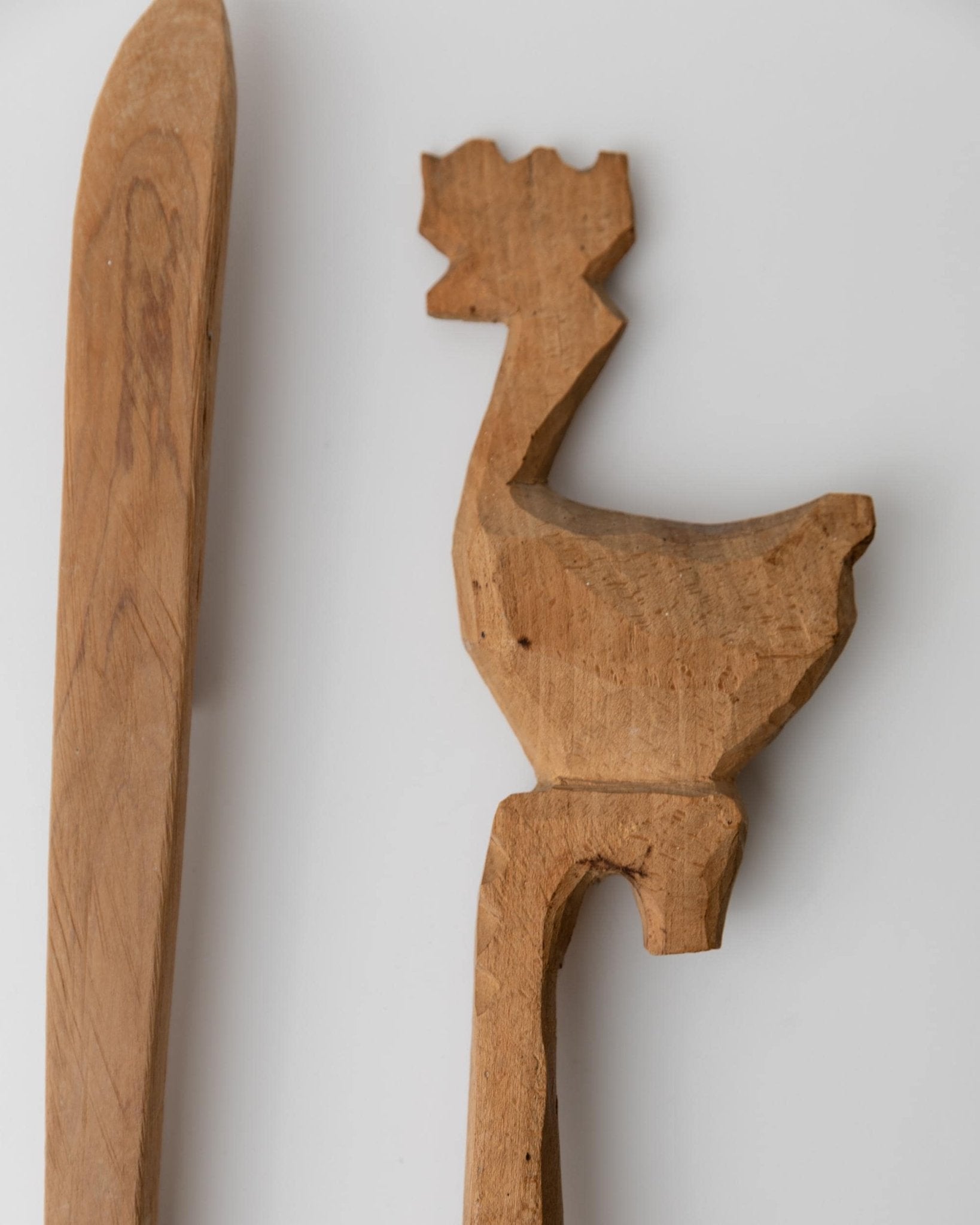 Vintage 1960s Wooden Cutlery Sculptures, Large Handcarved Fork and Spoon, Rooster Figure, Italian Folk Art, Wall Decor, Elegant Gift Idea_Bottega Jacobs
