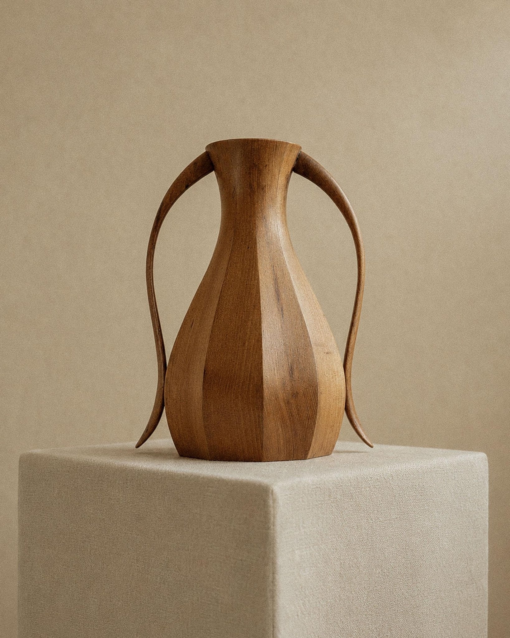 Vintage 1960s Wooden Vase with Two Handles, Classical Amphora Shape with Metal Interior, Decorative Design Object, Elegant Gift Idea_Bottega Jacobs