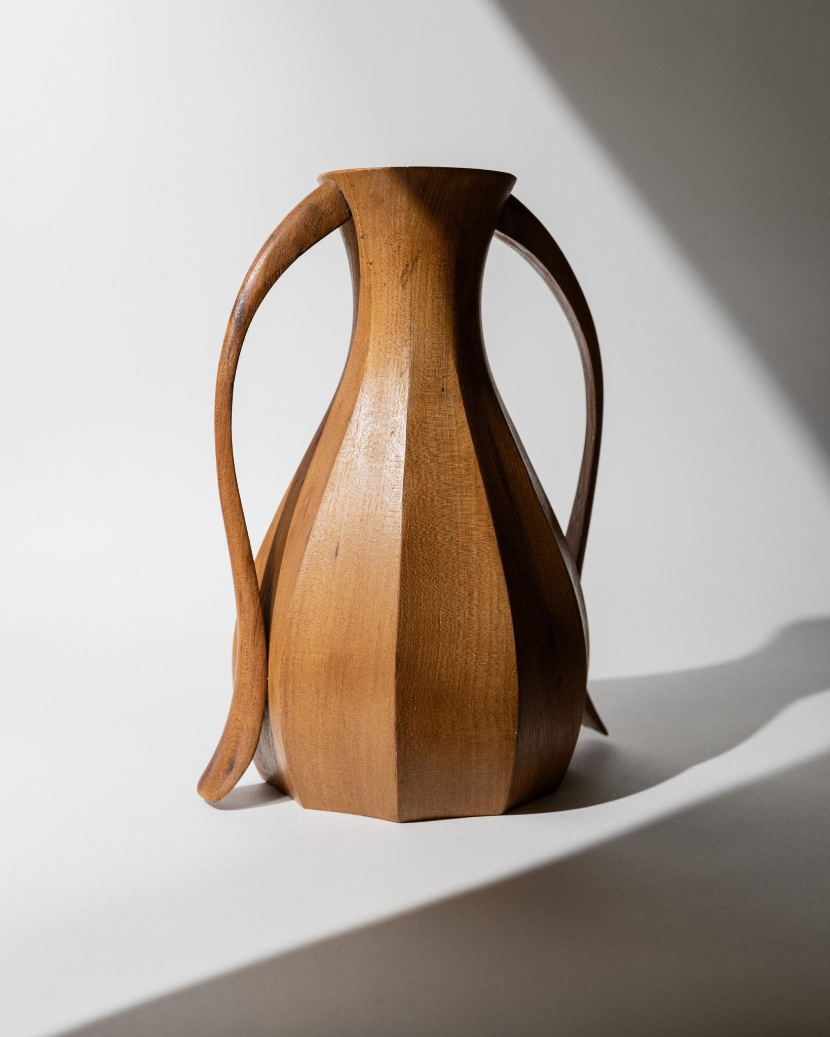 Vintage 1960s Wooden Vase with Two Handles, Classical Amphora Shape with Metal Interior, Decorative Design Object, Elegant Gift Idea_Bottega Jacobs