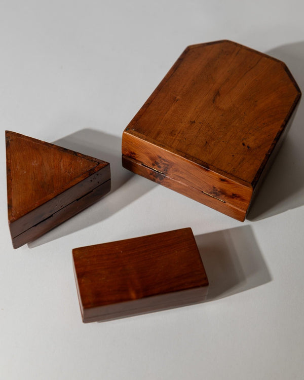 Vintage 1970s Burl Wood Desk Set of 3 Boxes, Different Sculptural Shapes, Mid Century Wooden Storage, Elegant Office Accessories, Gift Idea_Bottega Jacobs