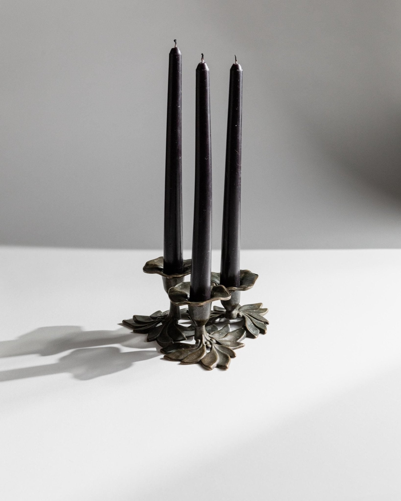 Vintage 1970s Candle Holder, 3 Armed, Metal, Flower and Leaf Design by Carl Frederik Christiansen, Table Decor, Christmas Gift Idea_Bottega Jacobs