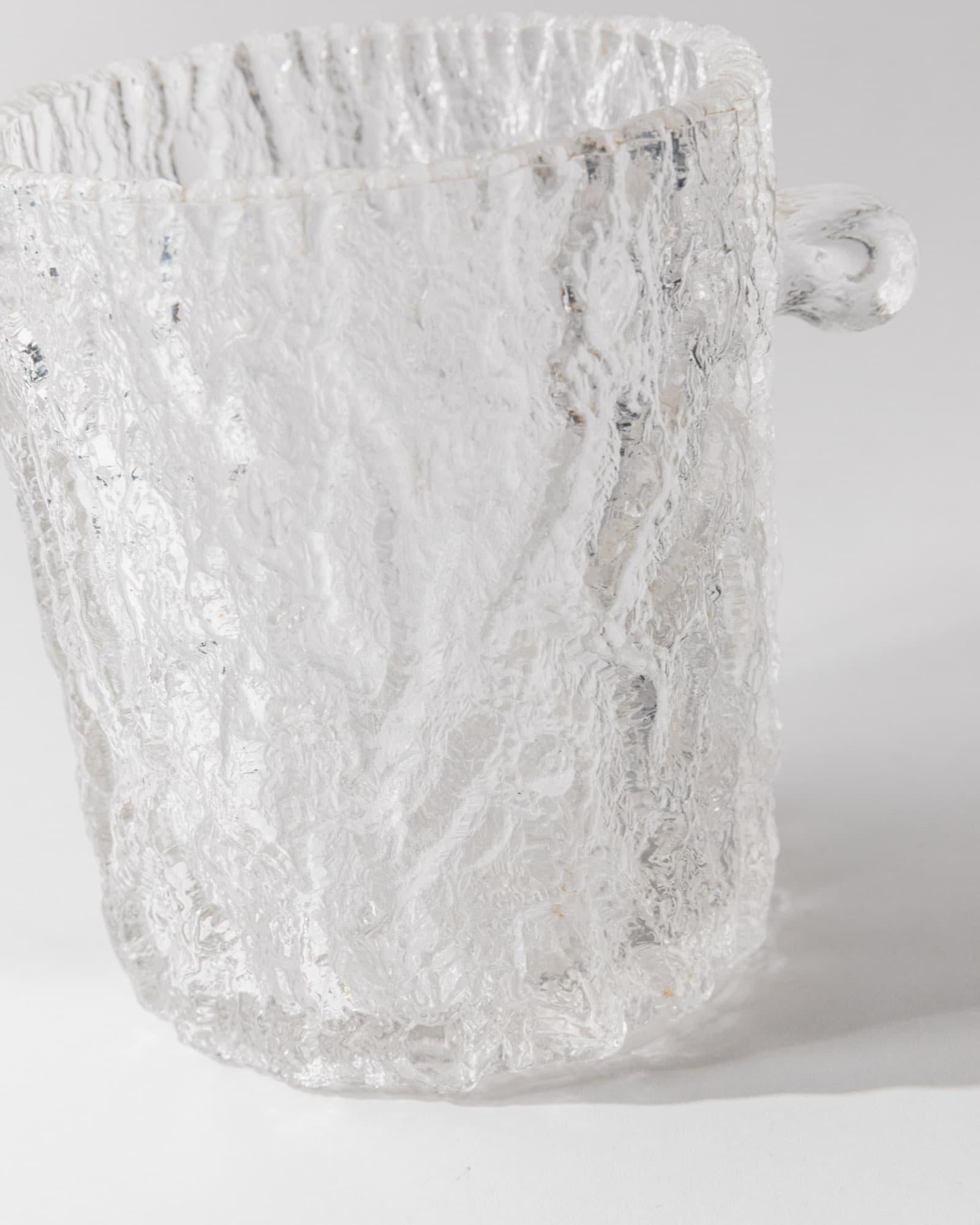 Vintage 1970s Glass Ice Bucket or Champagne Cooler, Textured Glass with Stainless Steel Gripper, Retro Bar Accessory, Elegant Gift Idea_Bottega Jacobs