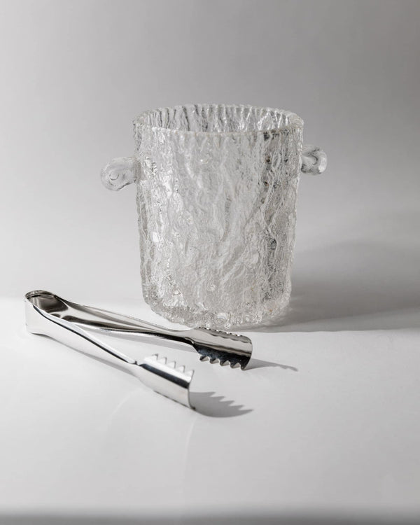 Vintage 1970s Glass Ice Bucket or Champagne Cooler, Textured Glass with Stainless Steel Gripper, Retro Bar Accessory, Elegant Gift Idea_Bottega Jacobs