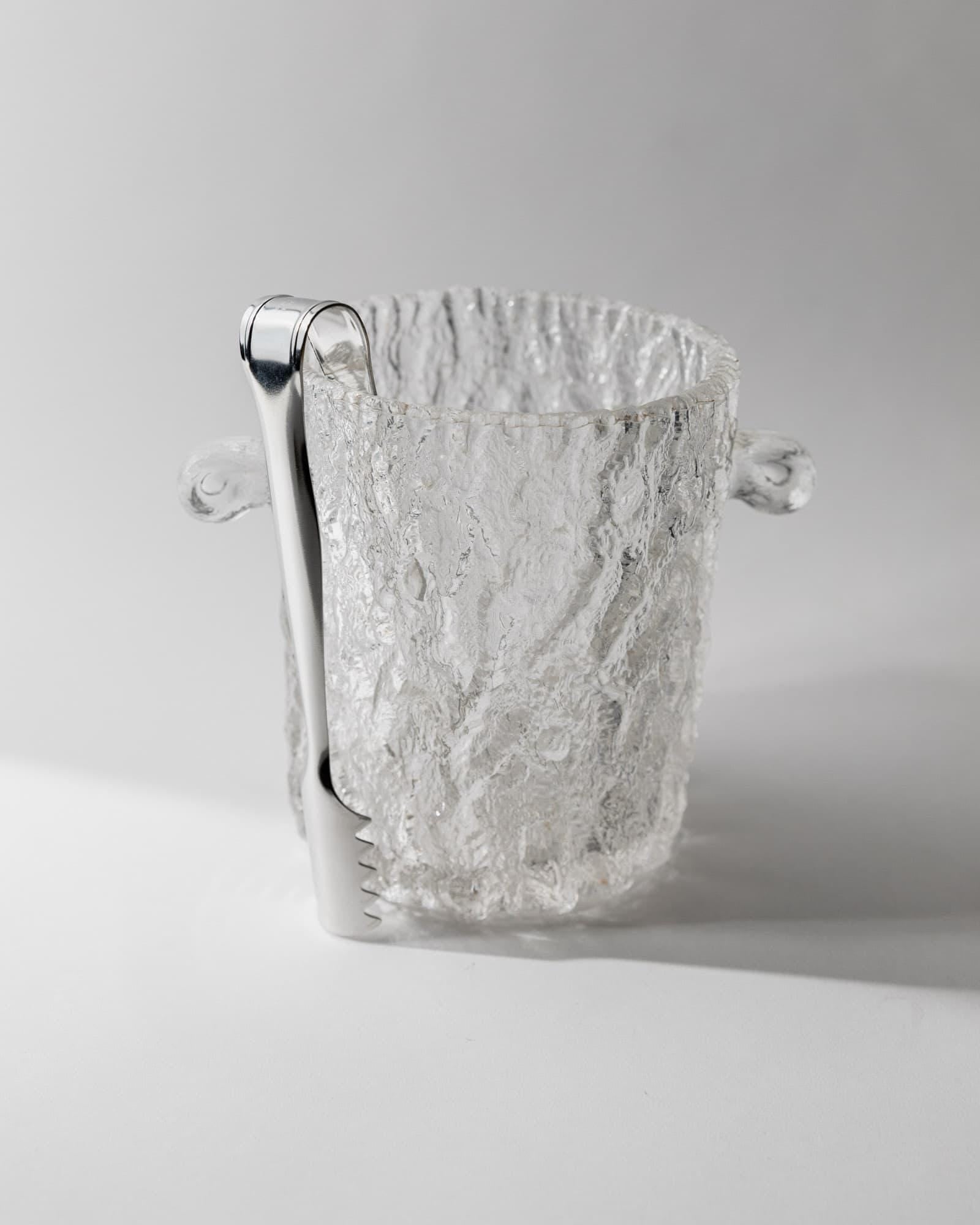 Vintage 1970s Glass Ice Bucket or Champagne Cooler, Textured Glass with Stainless Steel Gripper, Retro Bar Accessory, Elegant Gift Idea_Bottega Jacobs