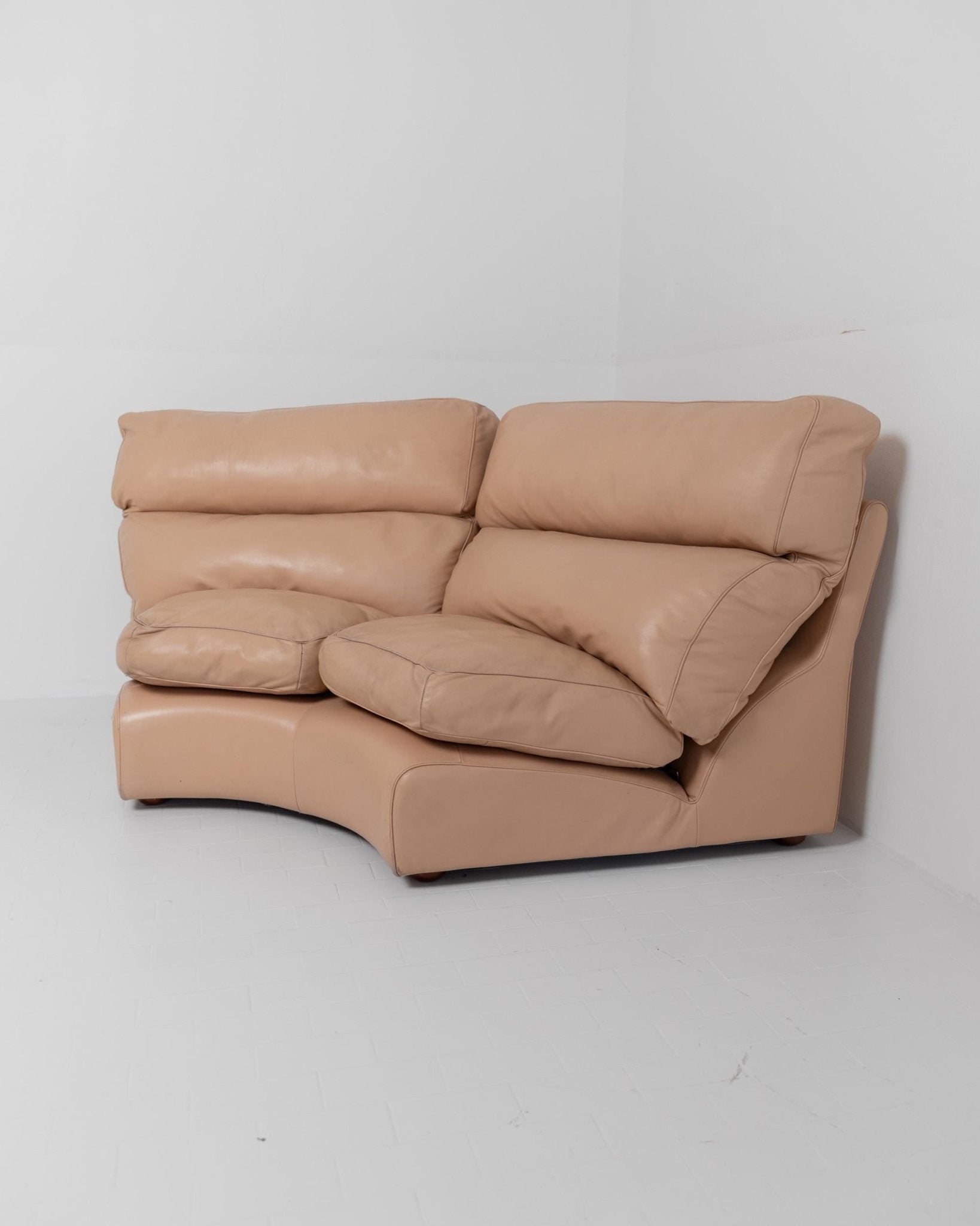 Vintage 1970s Love Seat Module, Corner Leather Sofa Armchair, Blush Colour, by Tito Agnoli for Poltrona Frau, Model Petronio, Furniture_Bottega Jacobs