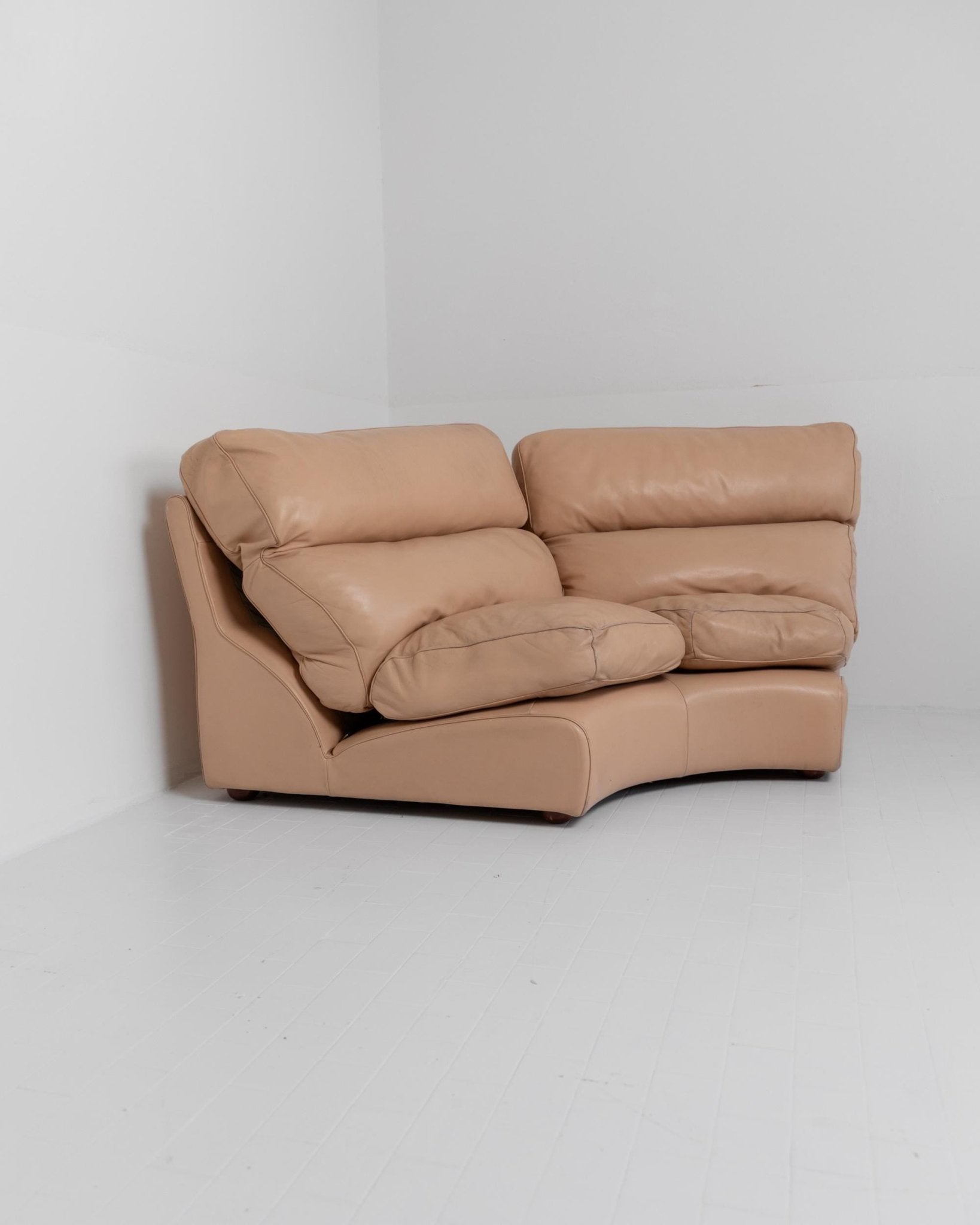 Vintage 1970s Love Seat Module, Corner Leather Sofa Armchair, Blush Colour, by Tito Agnoli for Poltrona Frau, Model Petronio, Furniture_Bottega Jacobs