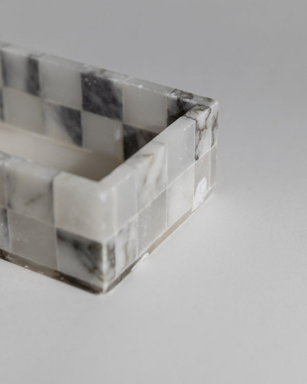 Vintage 1970s Marble Smoking Set, 2 Ashtrays and 1 Cigarette Box, Grey White Checkered, Table Decor, Elegant Gift Idea_Bottega Jacobs
