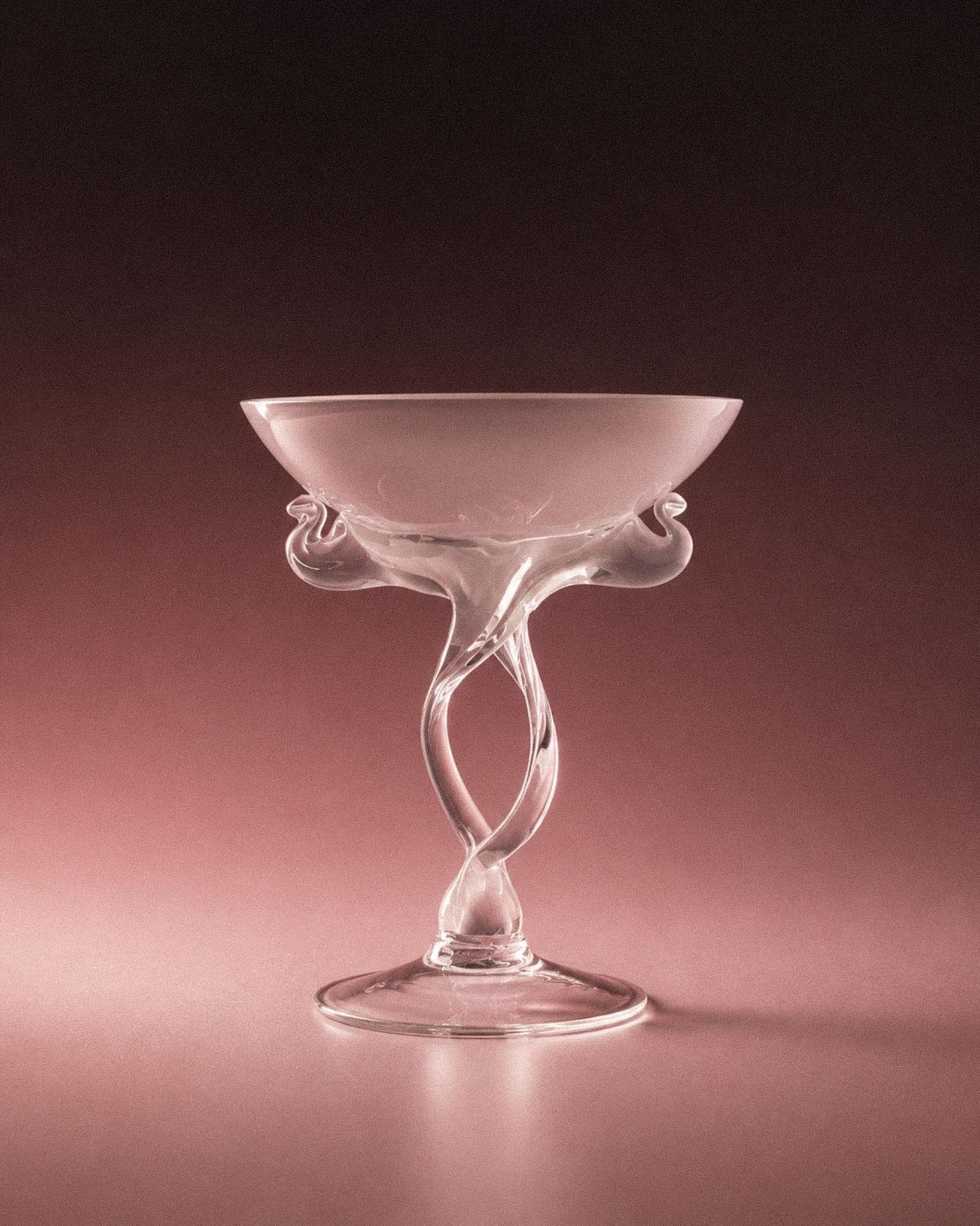 Vintage 1970s Martini Glass or Candleholder, Hand Blown Art Glass, Curved White and Clear Swirl Stem, Sculptural Decor, Elegant Gift Idea_Bottega Jacobs