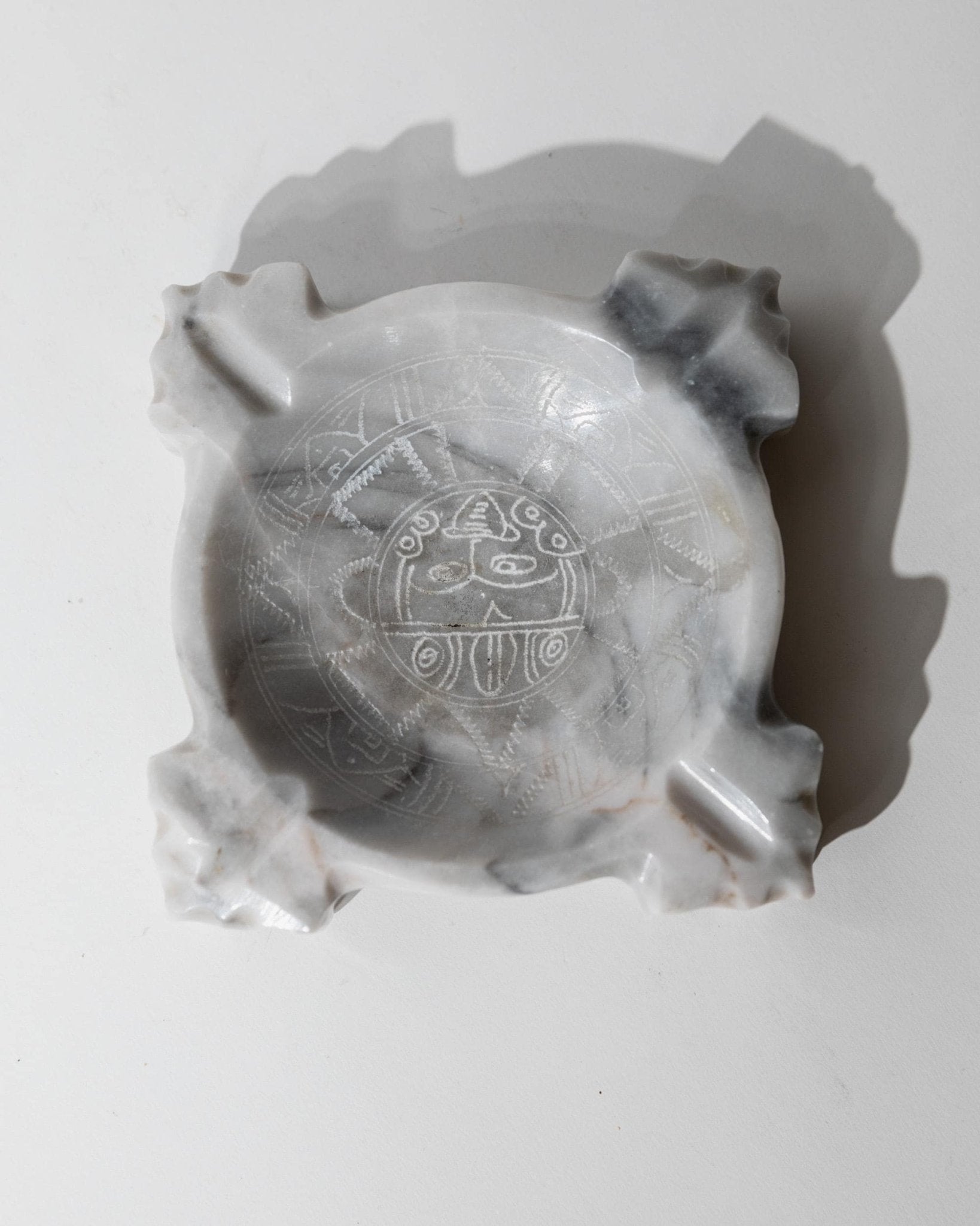 Vintage 1970s Mexican Marble Ashtray, Engraved Aztec Motif Design, Sculptural Stone Table Decor, Mid Century Smoking Accessory, Gift Idea_Bottega Jacobs