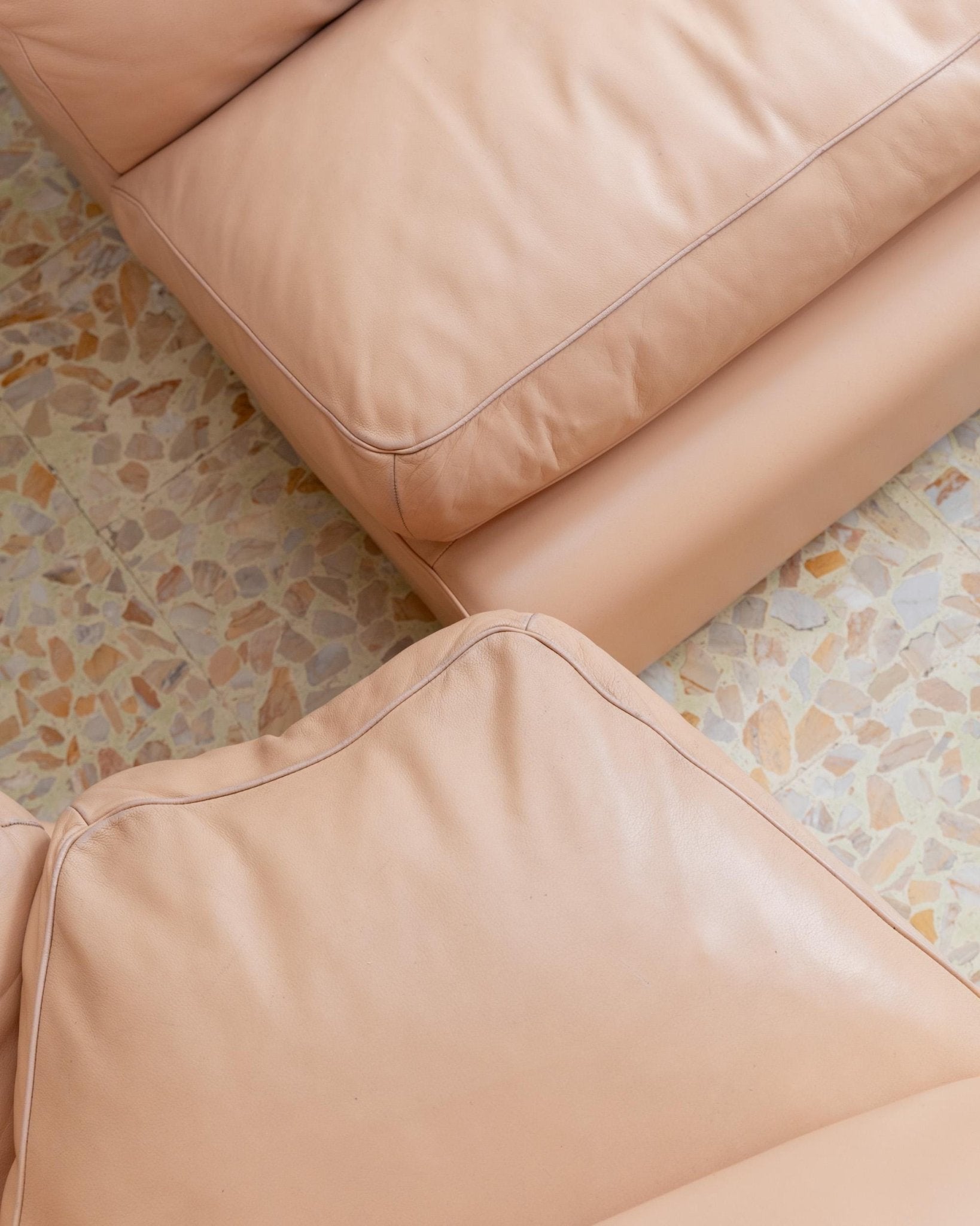 Vintage 1970s Modular Leather Sofa, Blush Colour, by Tito Agnoli for Poltrona Frau, Model Petronio, Mid Century Design, Luxury Furniture_Bottega Jacobs