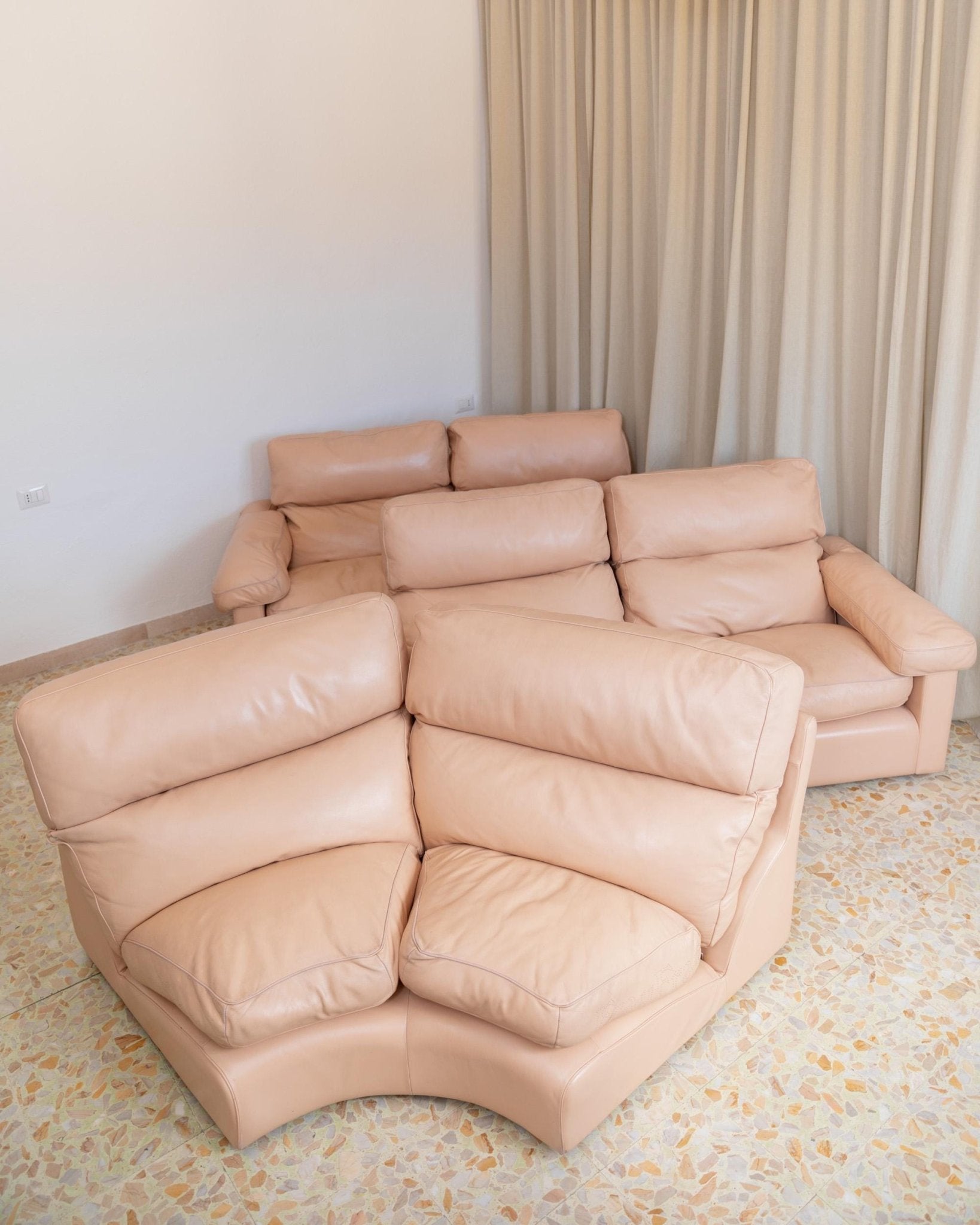Vintage 1970s Modular Leather Sofa, Blush Colour, by Tito Agnoli for Poltrona Frau, Model Petronio, Mid Century Design, Luxury Furniture_Bottega Jacobs