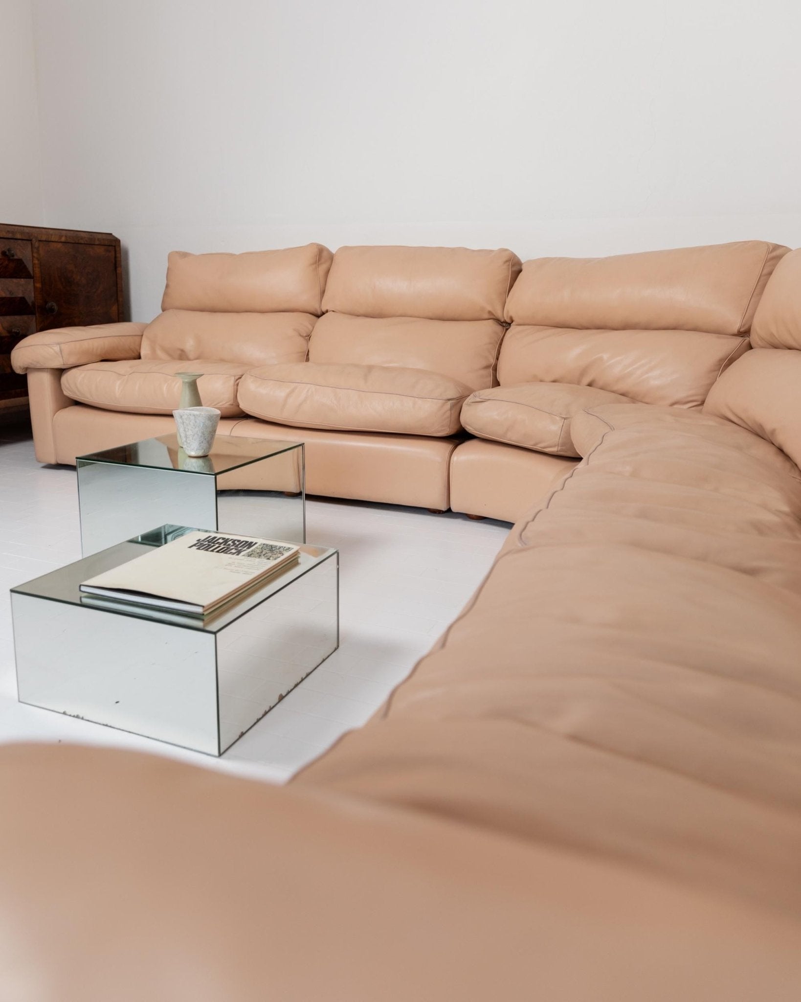 Vintage 1970s Modular Leather Sofa, Blush Colour, by Tito Agnoli for Poltrona Frau, Model Petronio, Mid Century Design, Luxury Furniture_Bottega Jacobs