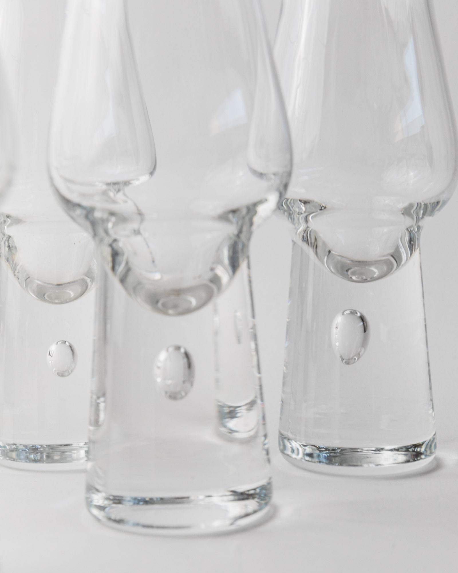 Vintage 1970s Murano Drinking Glasses, Set of 6 with Bubble Stem, Italian Curved Design, Retro Cocktail or Wine Glass, Elegant Gift Idea_Bottega Jacobs