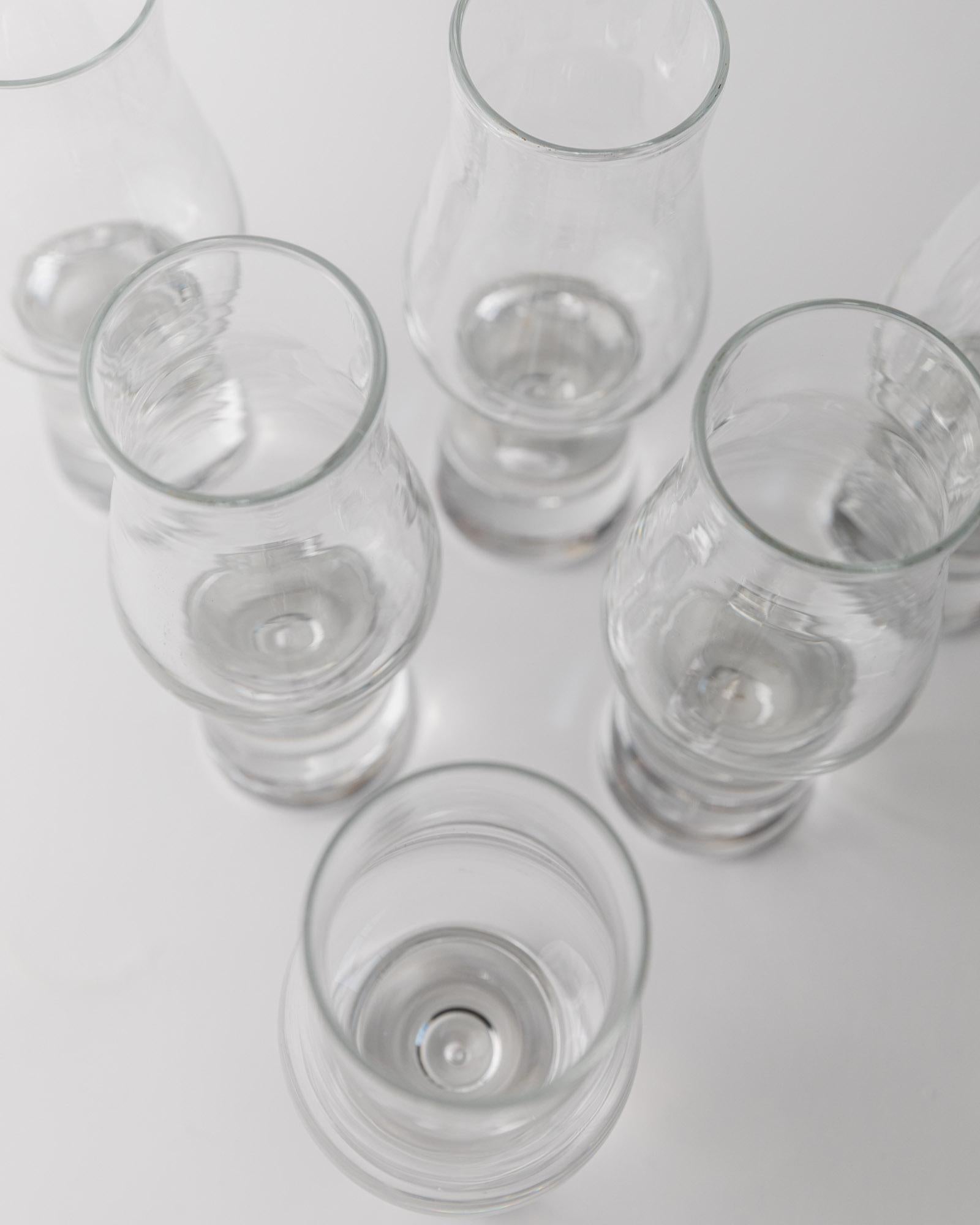 Vintage 1970s Murano Drinking Glasses, Set of 6 with Bubble Stem, Italian Curved Design, Retro Cocktail or Wine Glass, Elegant Gift Idea_Bottega Jacobs