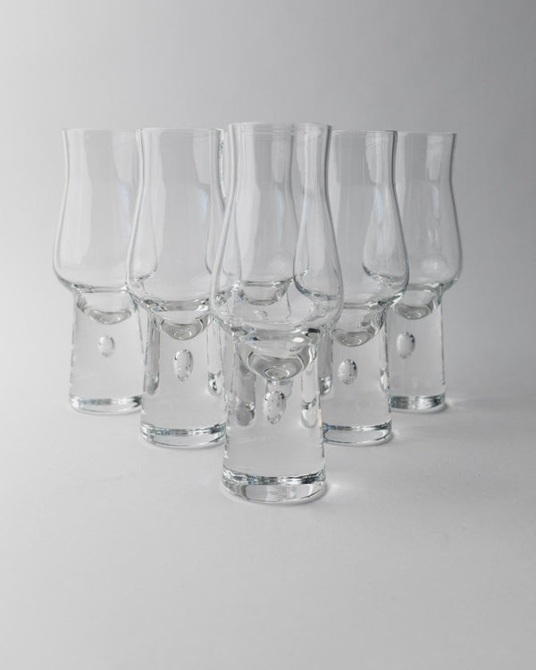 Vintage 1970s Murano Drinking Glasses, Set of 6 with Bubble Stem, Italian Curved Design, Retro Cocktail or Wine Glass, Elegant Gift Idea_Bottega Jacobs