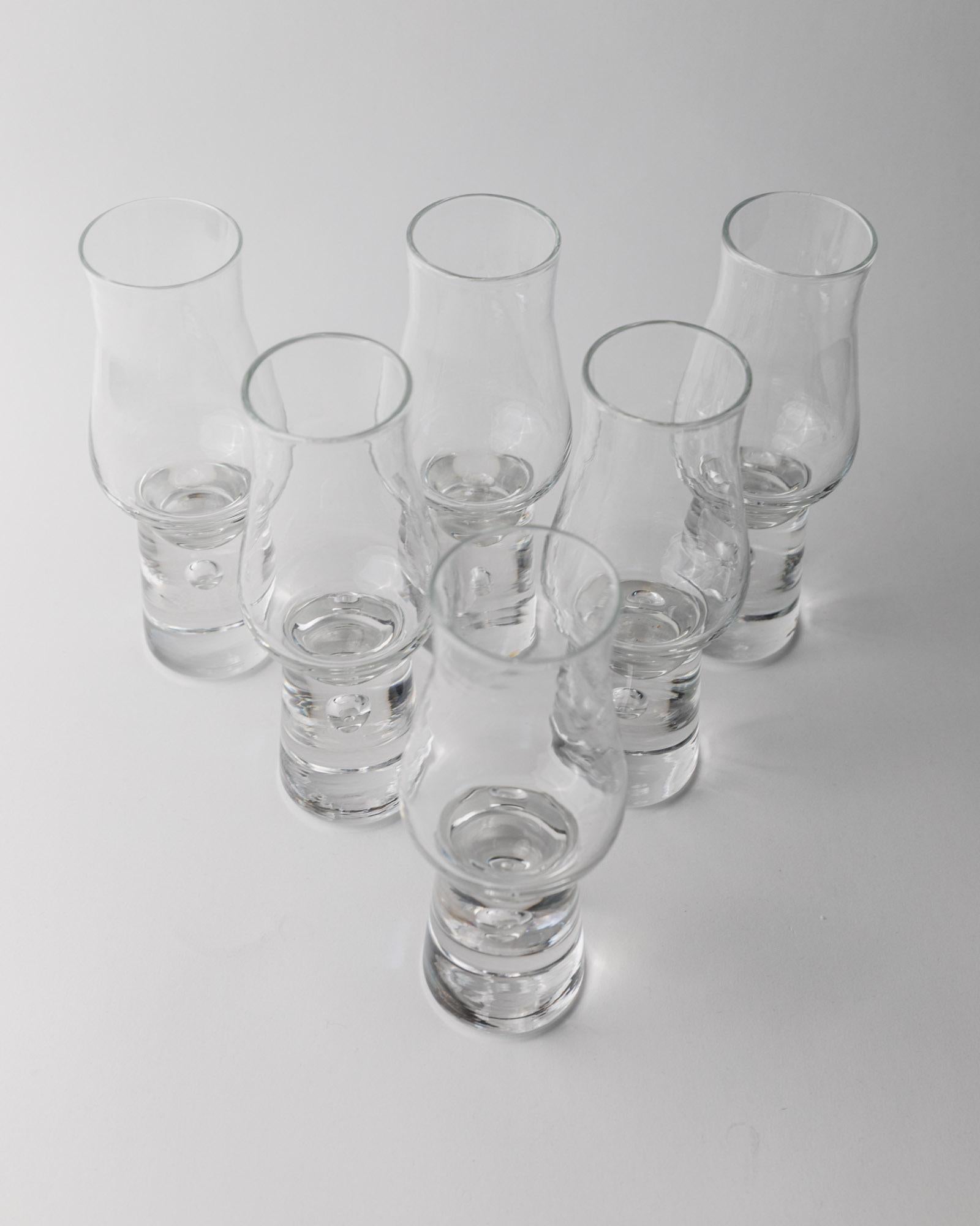 Vintage 1970s Murano Drinking Glasses, Set of 6 with Bubble Stem, Italian Curved Design, Retro Cocktail or Wine Glass, Elegant Gift Idea_Bottega Jacobs