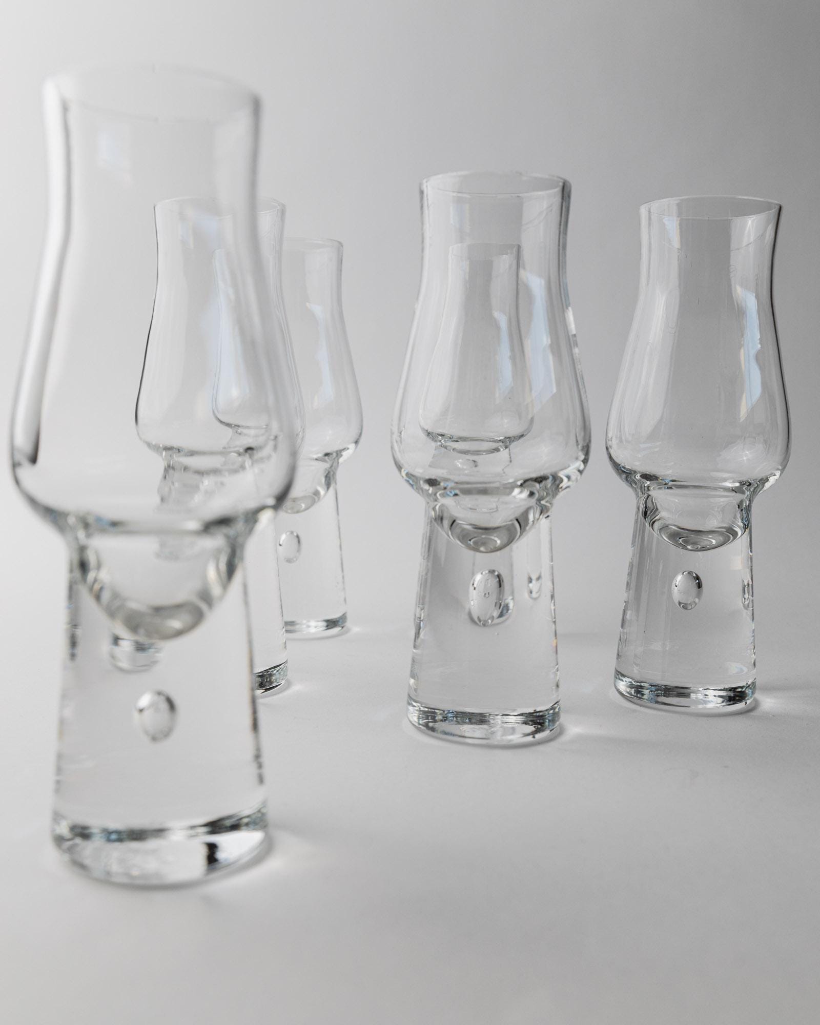 Vintage 1970s Murano Drinking Glasses, Set of 6 with Bubble Stem, Italian Curved Design, Retro Cocktail or Wine Glass, Elegant Gift Idea_Bottega Jacobs