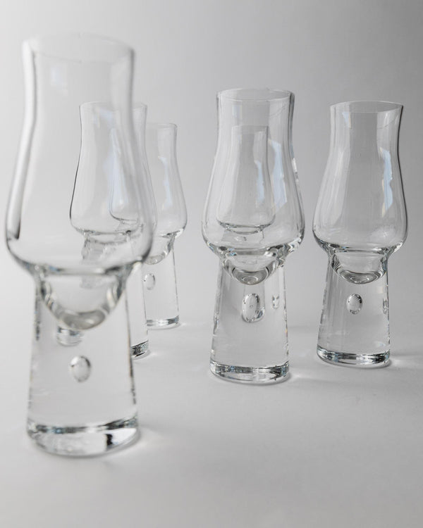 Vintage 1970s Murano Drinking Glasses, Set of 6 with Bubble Stem, Italian Curved Design, Retro Cocktail or Wine Glass, Elegant Gift Idea_Bottega Jacobs