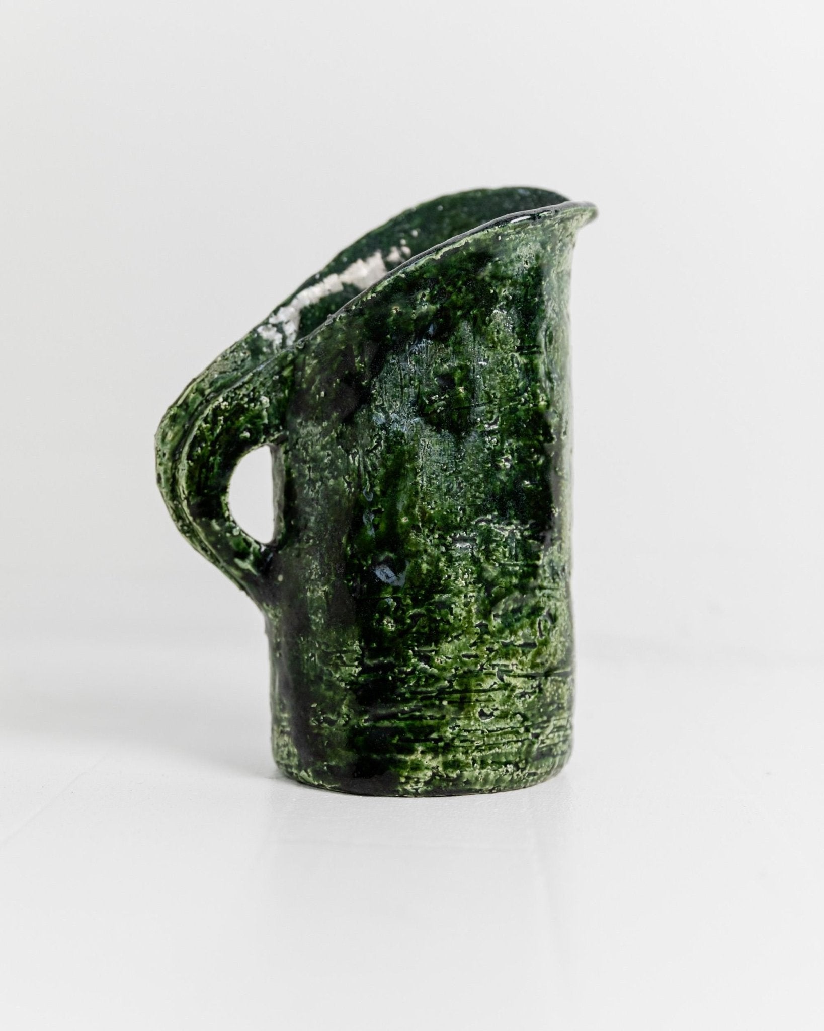 Vintage 1970s Studio Pottery Vase or Jug, Green Glazed Naive Form with Textured Surface, Handcrafted Ceramic Design, Home Decor, Gift Idea_Bottega Jacobs